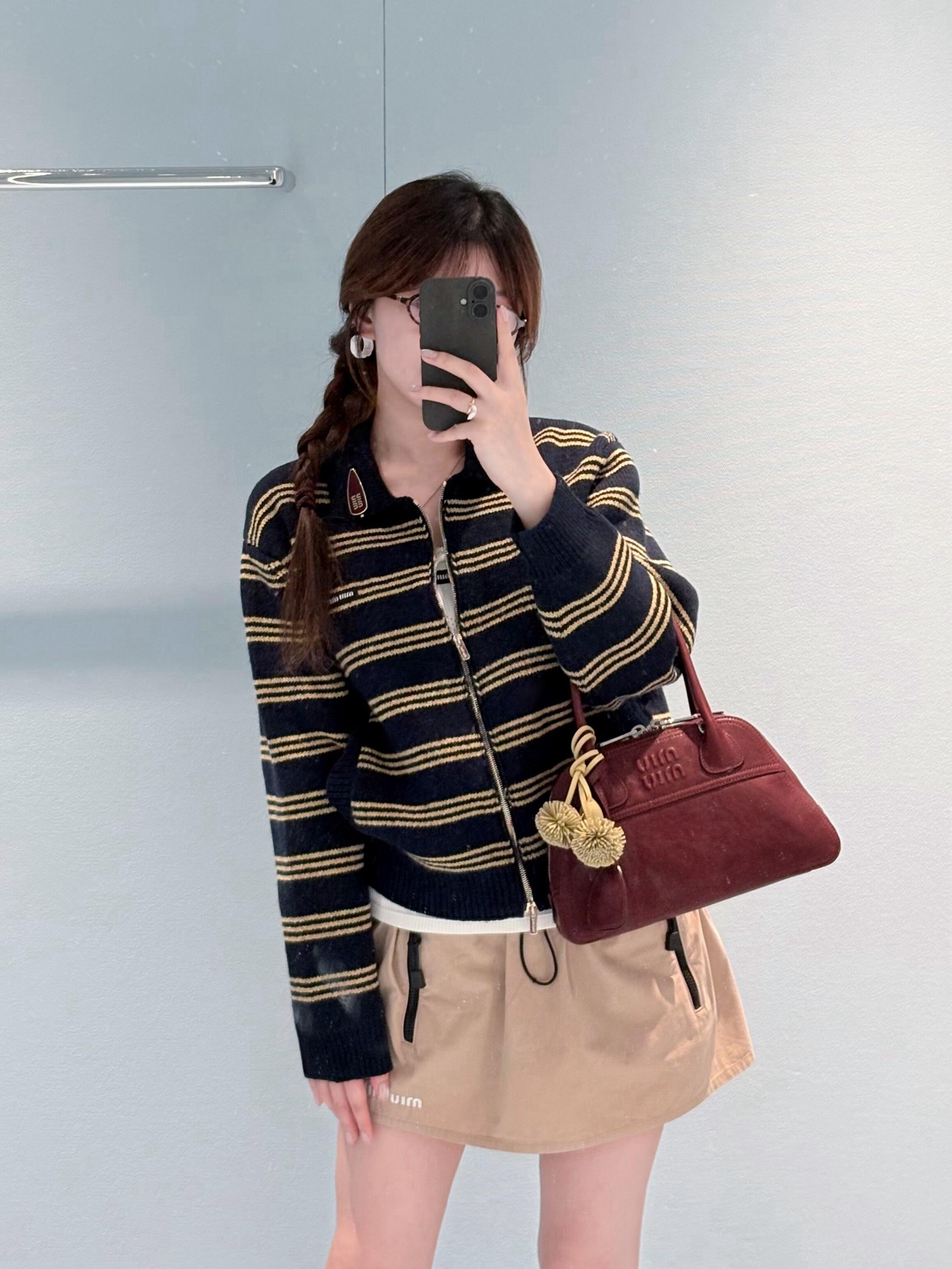 Miu 26fw stripe zipper cardigan