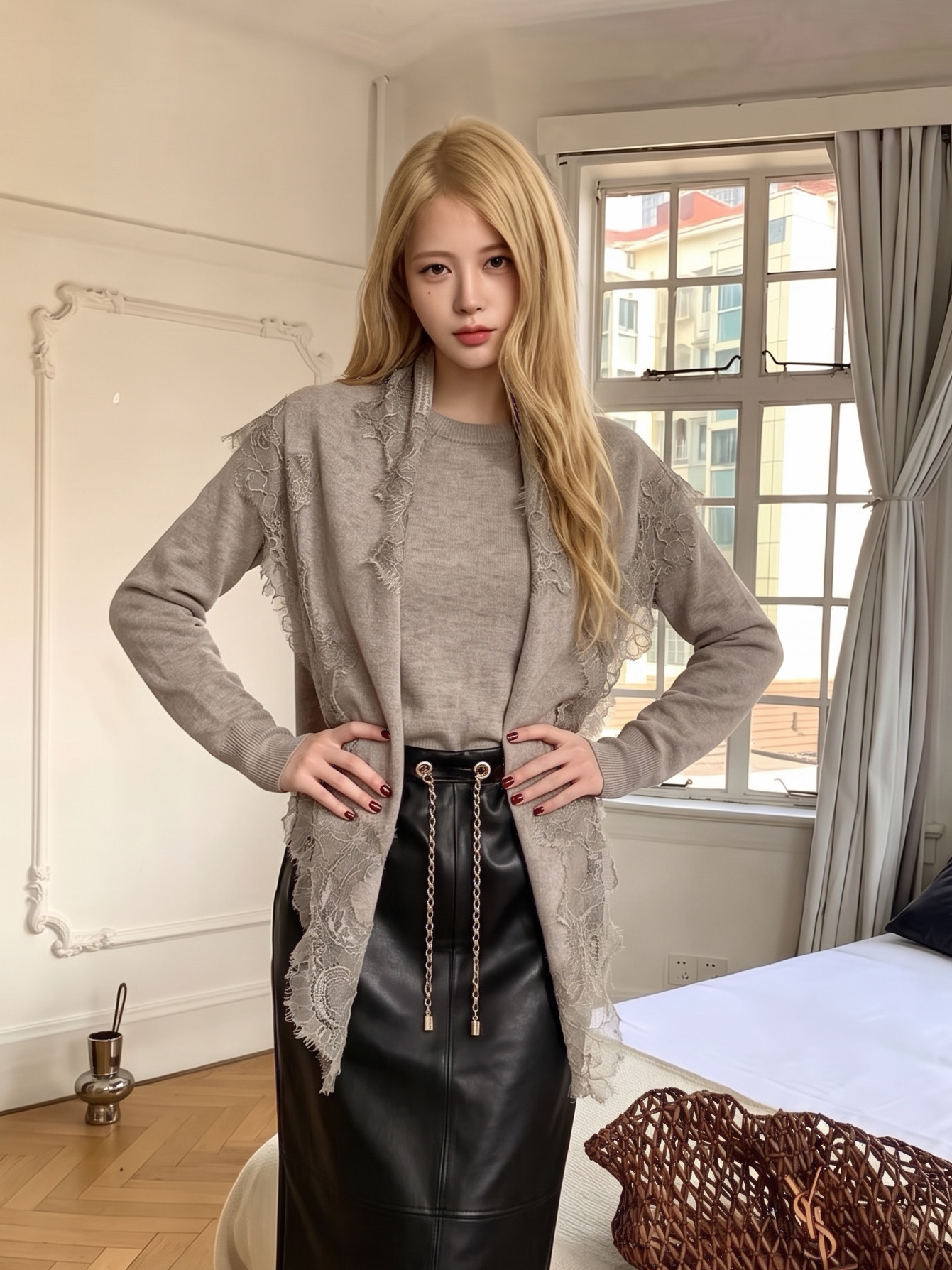 ES 26fw knit lace cape sweater sets