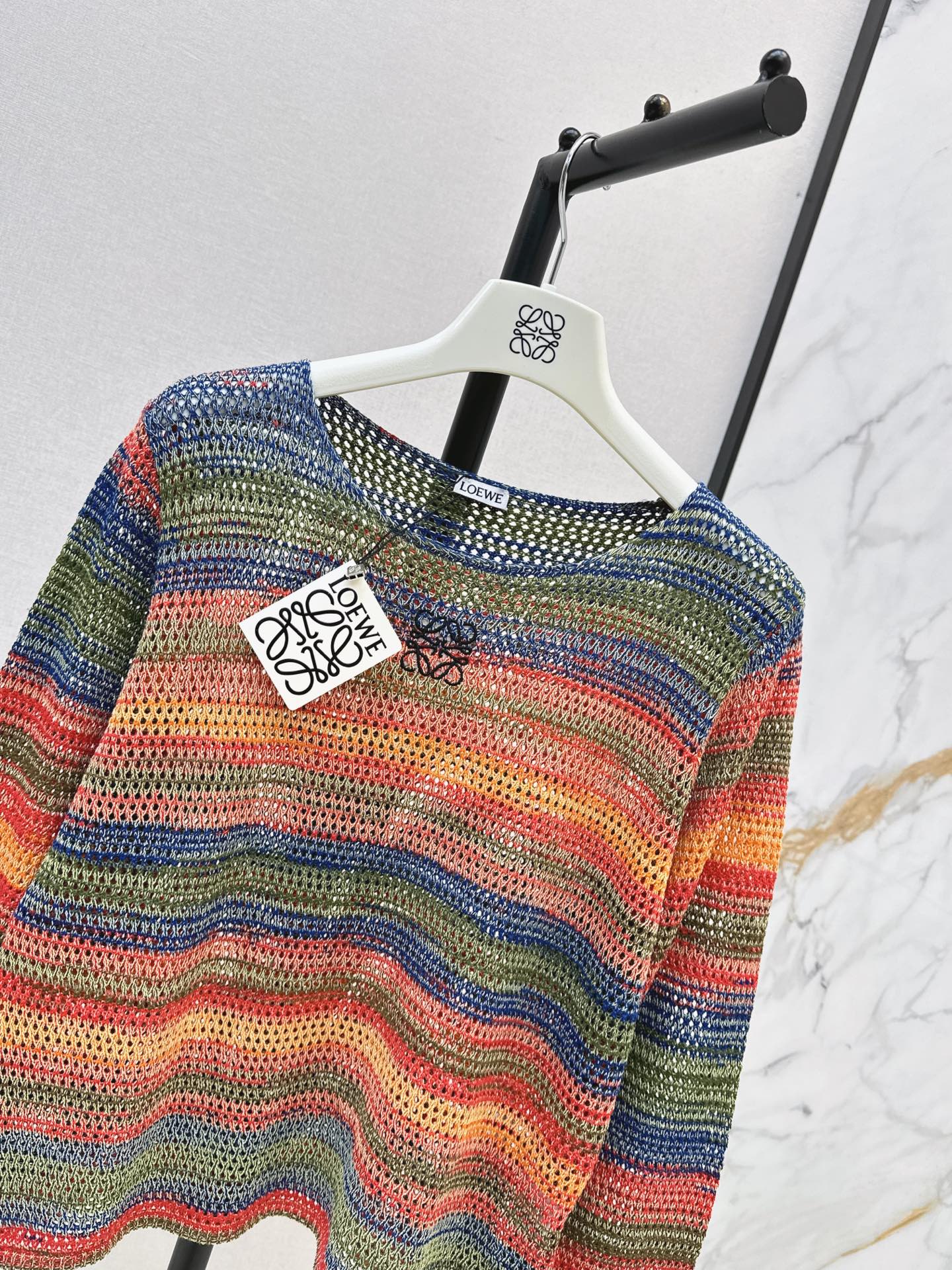 Loe 26fw stripe hollow knitwear