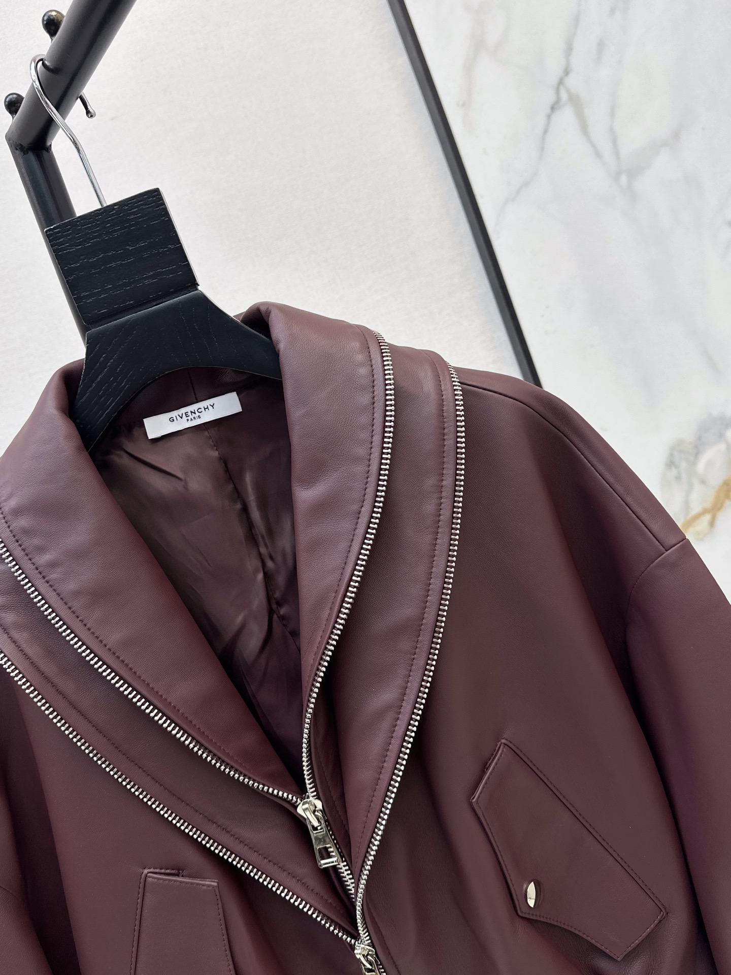 Giv 26fw leather zipper jacket