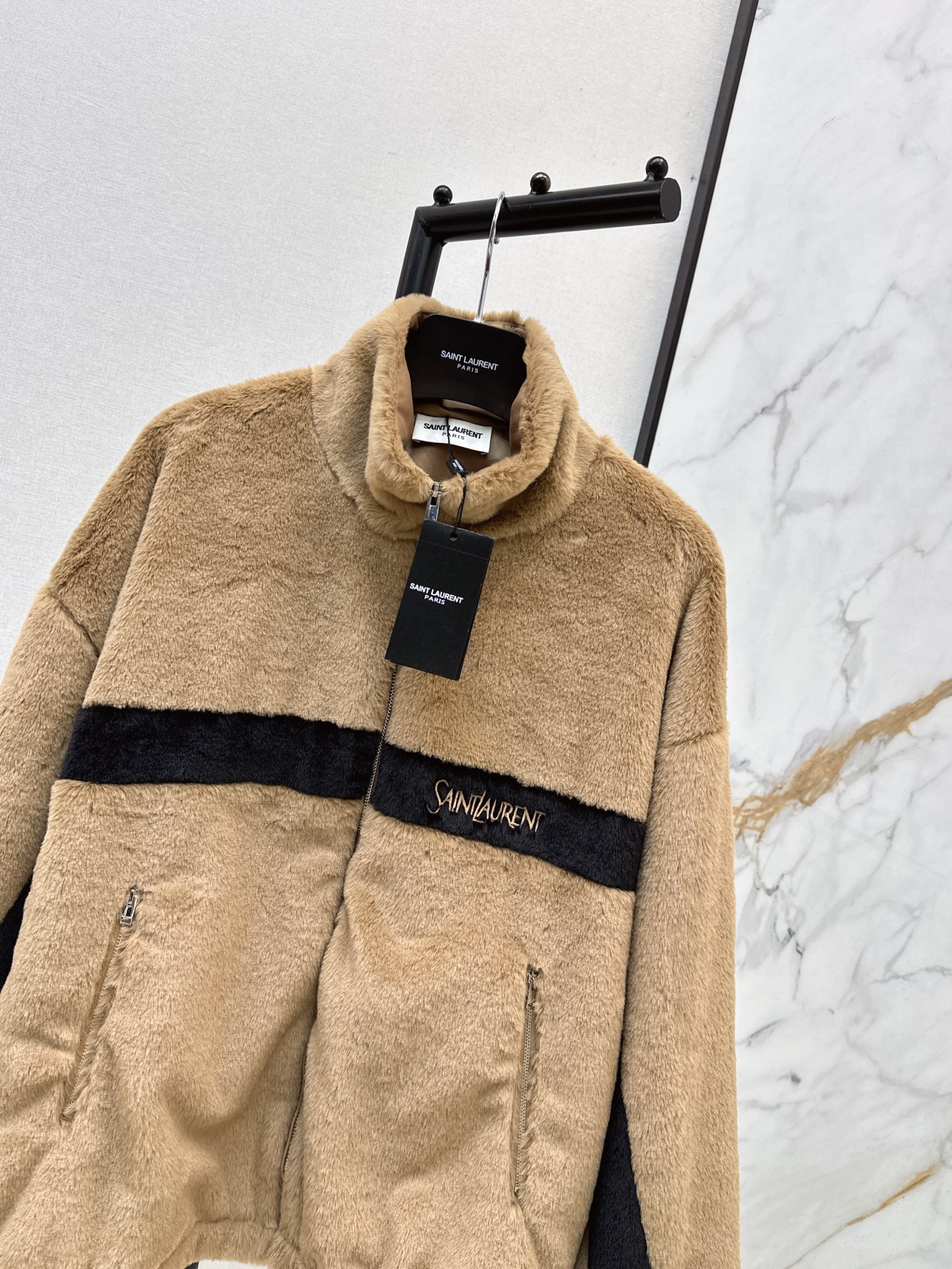 Sain 26fw contrast-panel plush fleece zip jacket