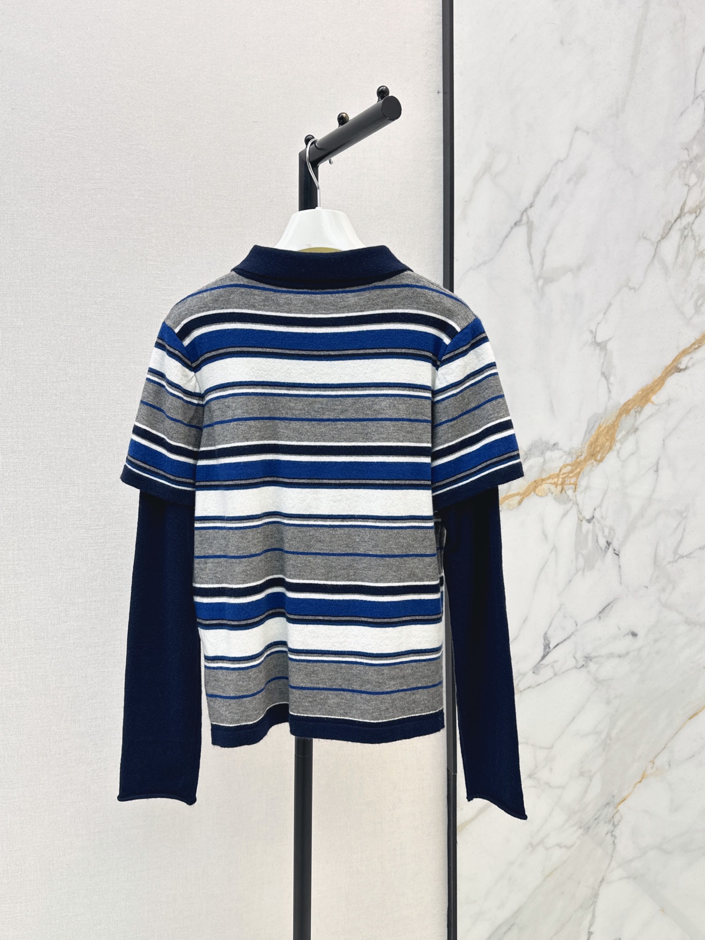 Loe 26fw 2in1 stripe polo knitwear