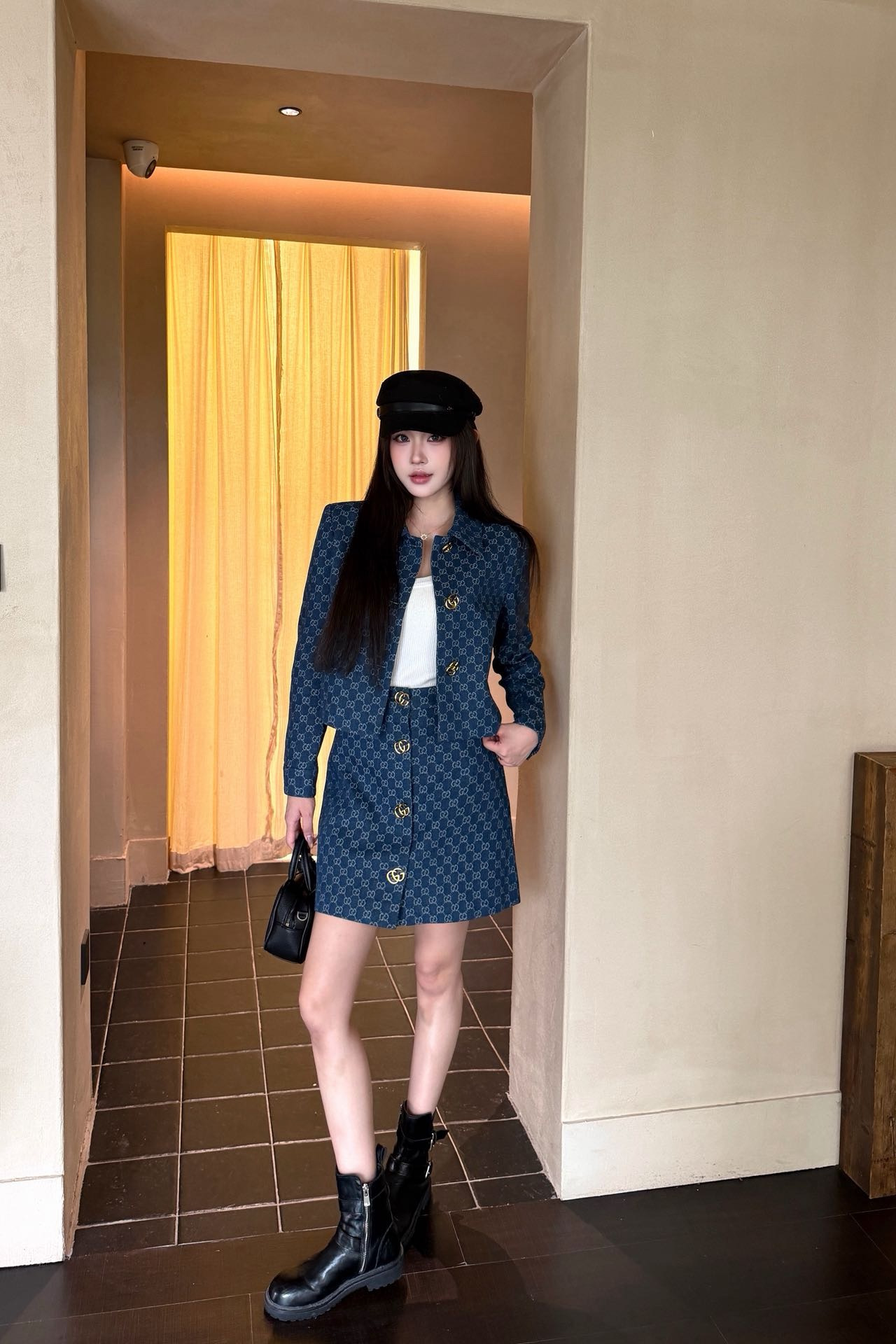 Guc 26fw jacquard jacket A-line skirt sets