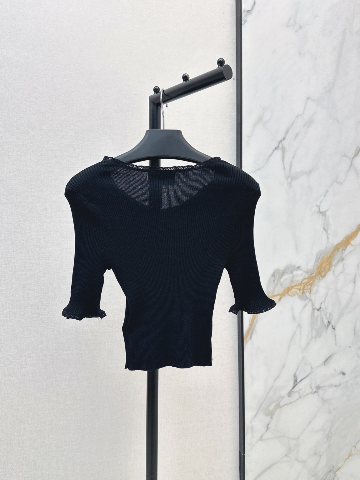 Pra 26fw lace trim knit top