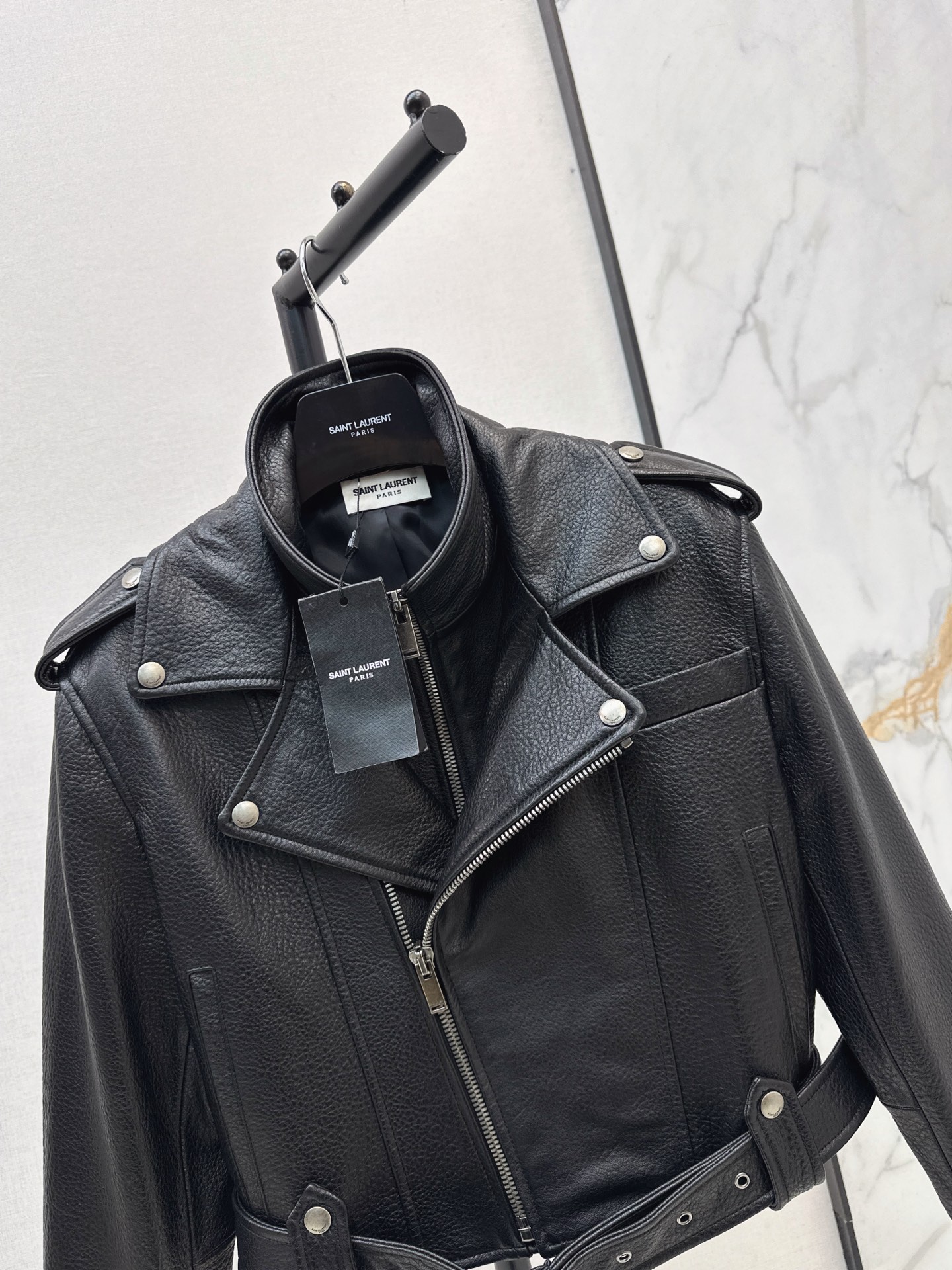 Sain 26fw cropped moto leather jacket