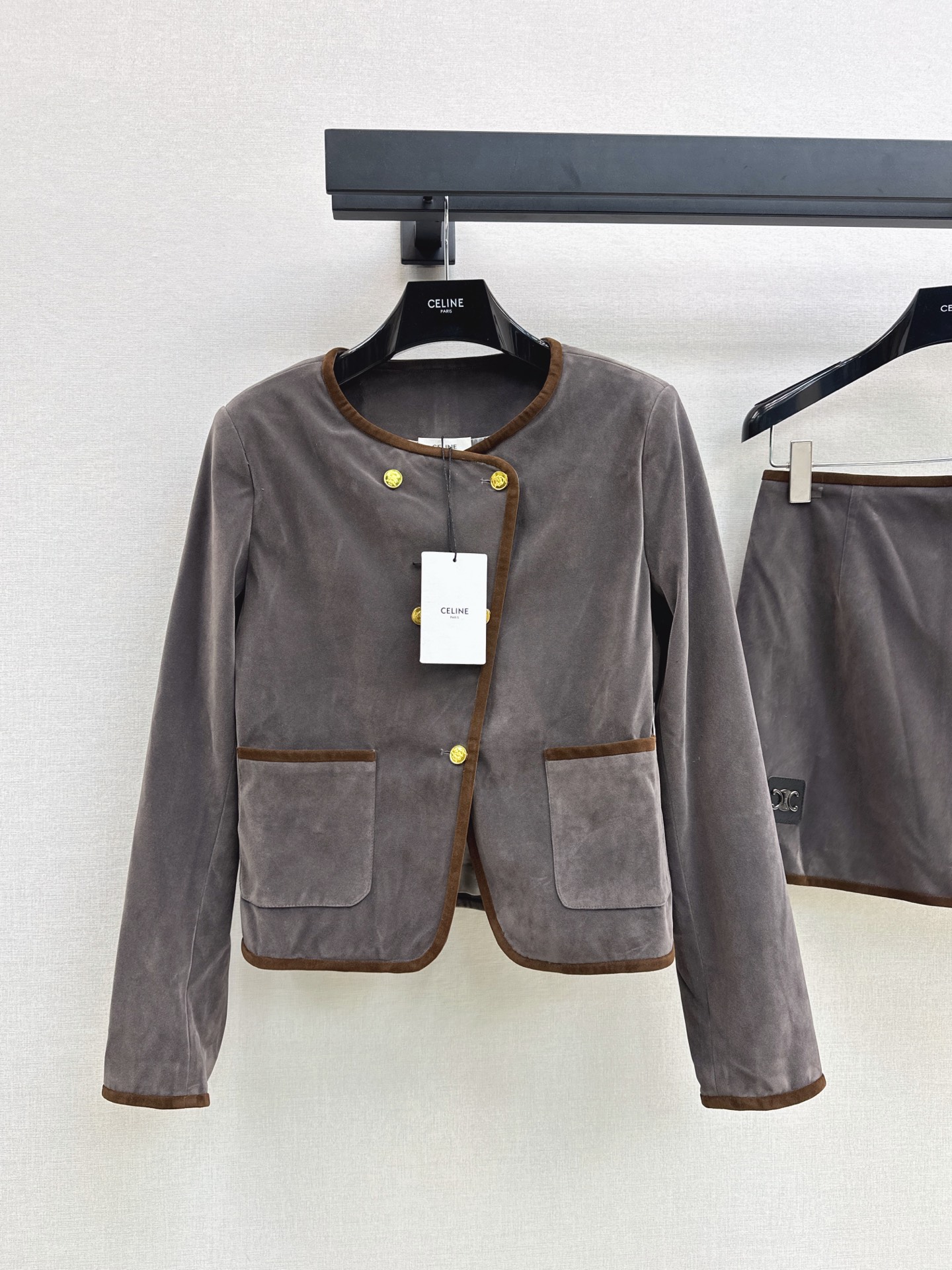 Celi 26fw velvet cropped jacket skirt sets