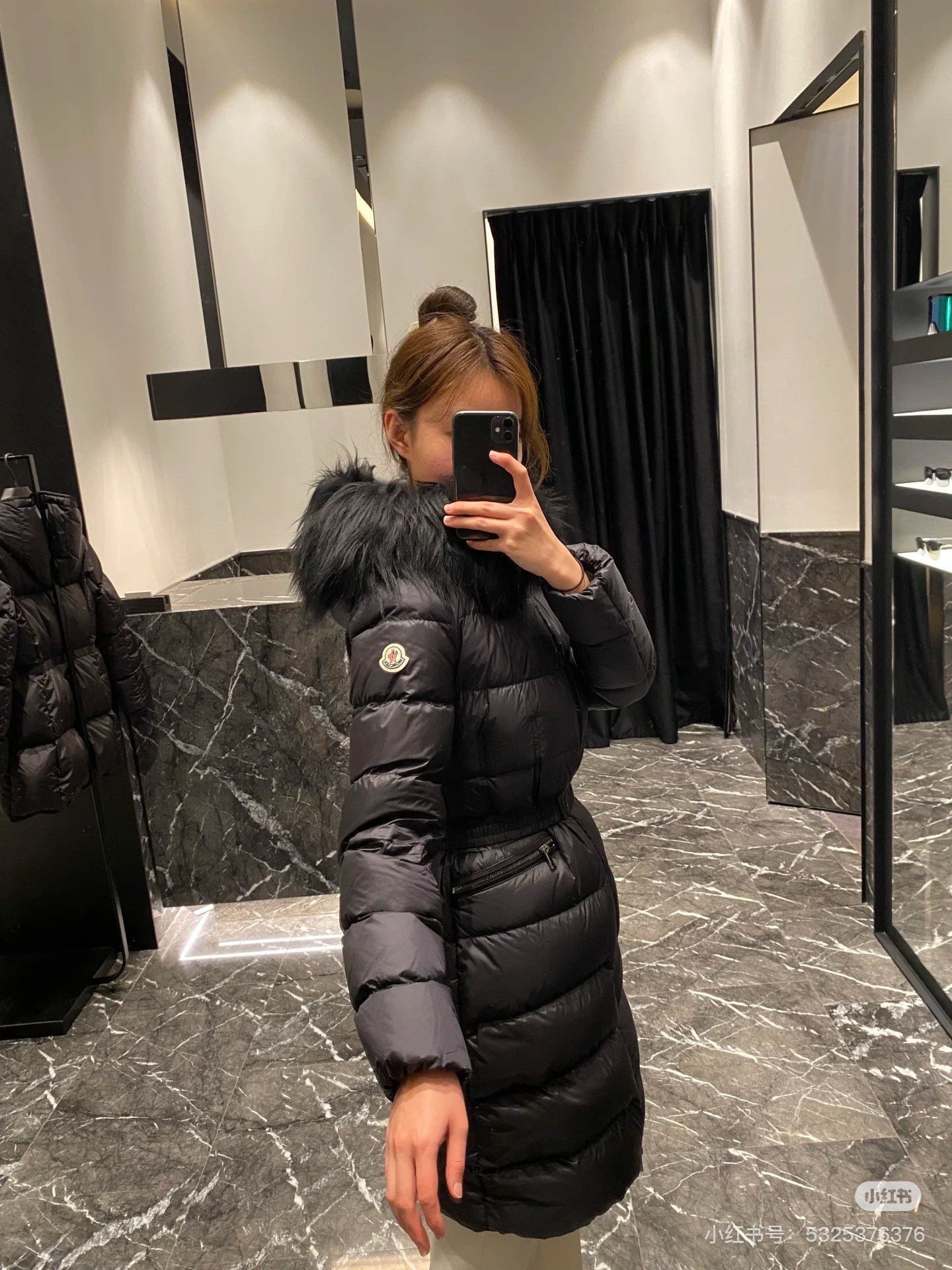 Monc 26fw belted hooded long down jacket