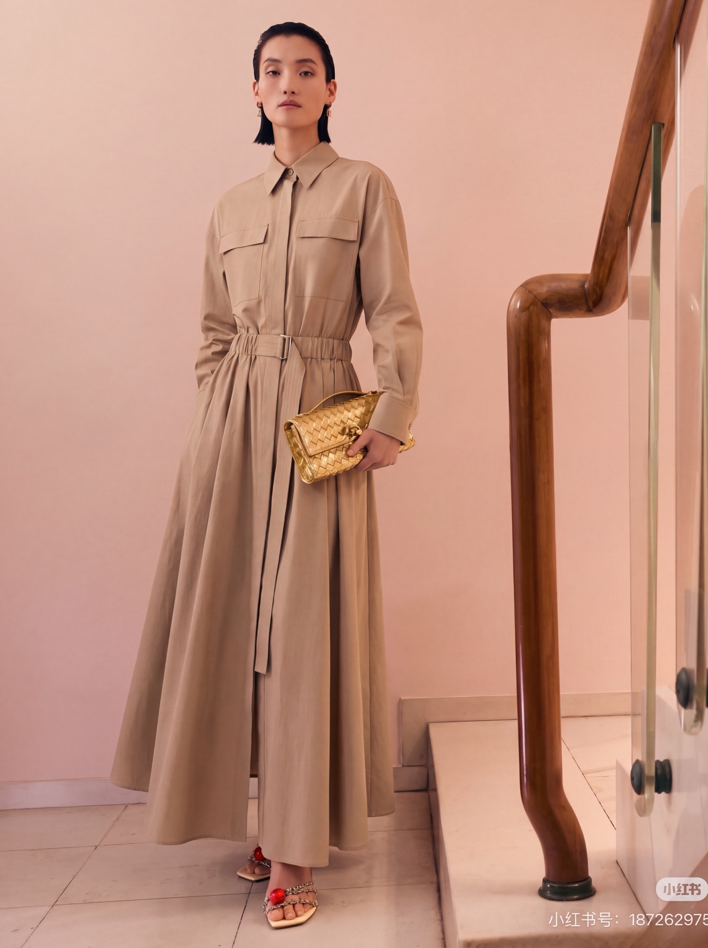 Brun 26fw belted shirt dress