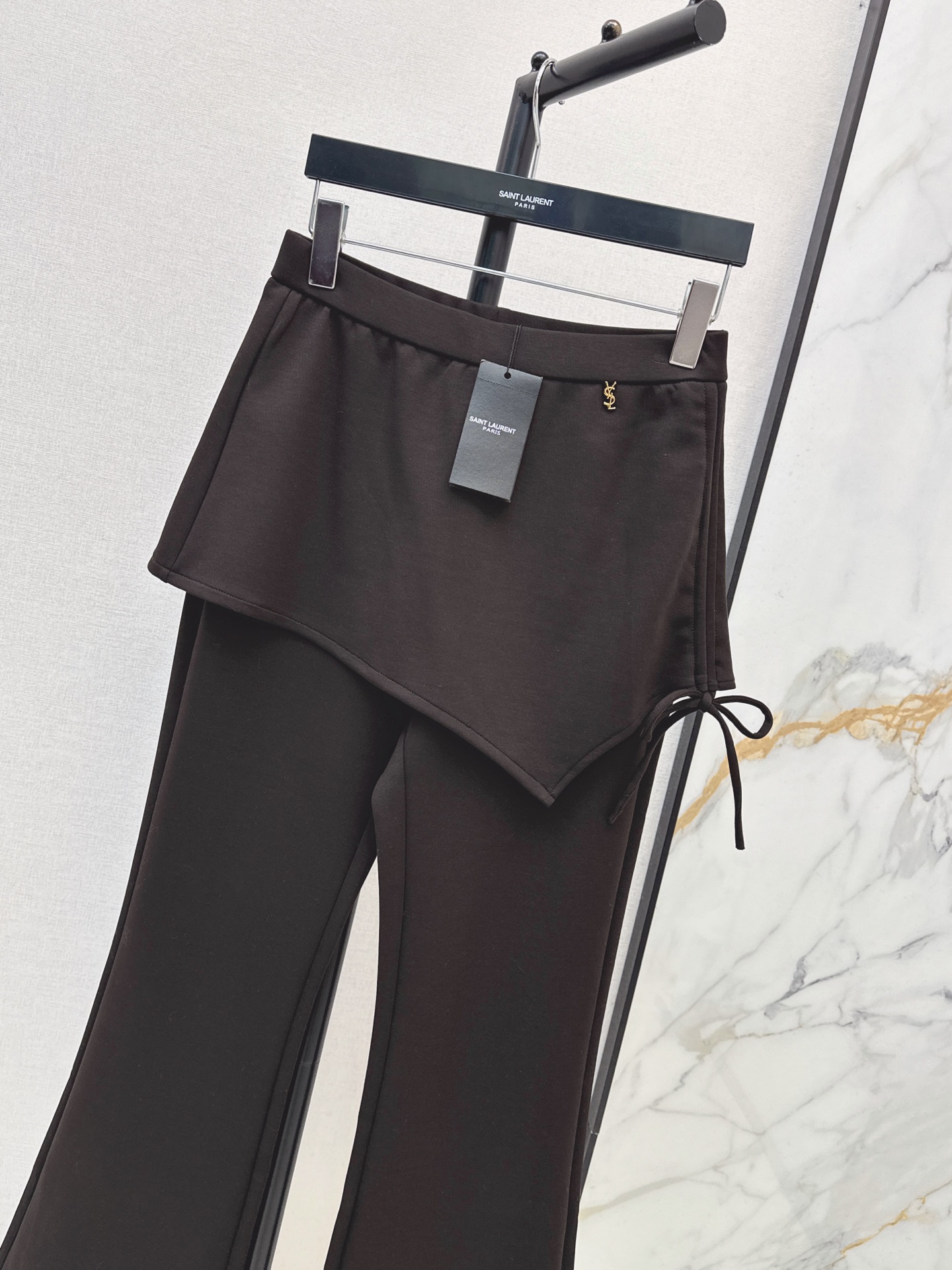 Sain 26fw asymmetric skirt-overlay flared pants