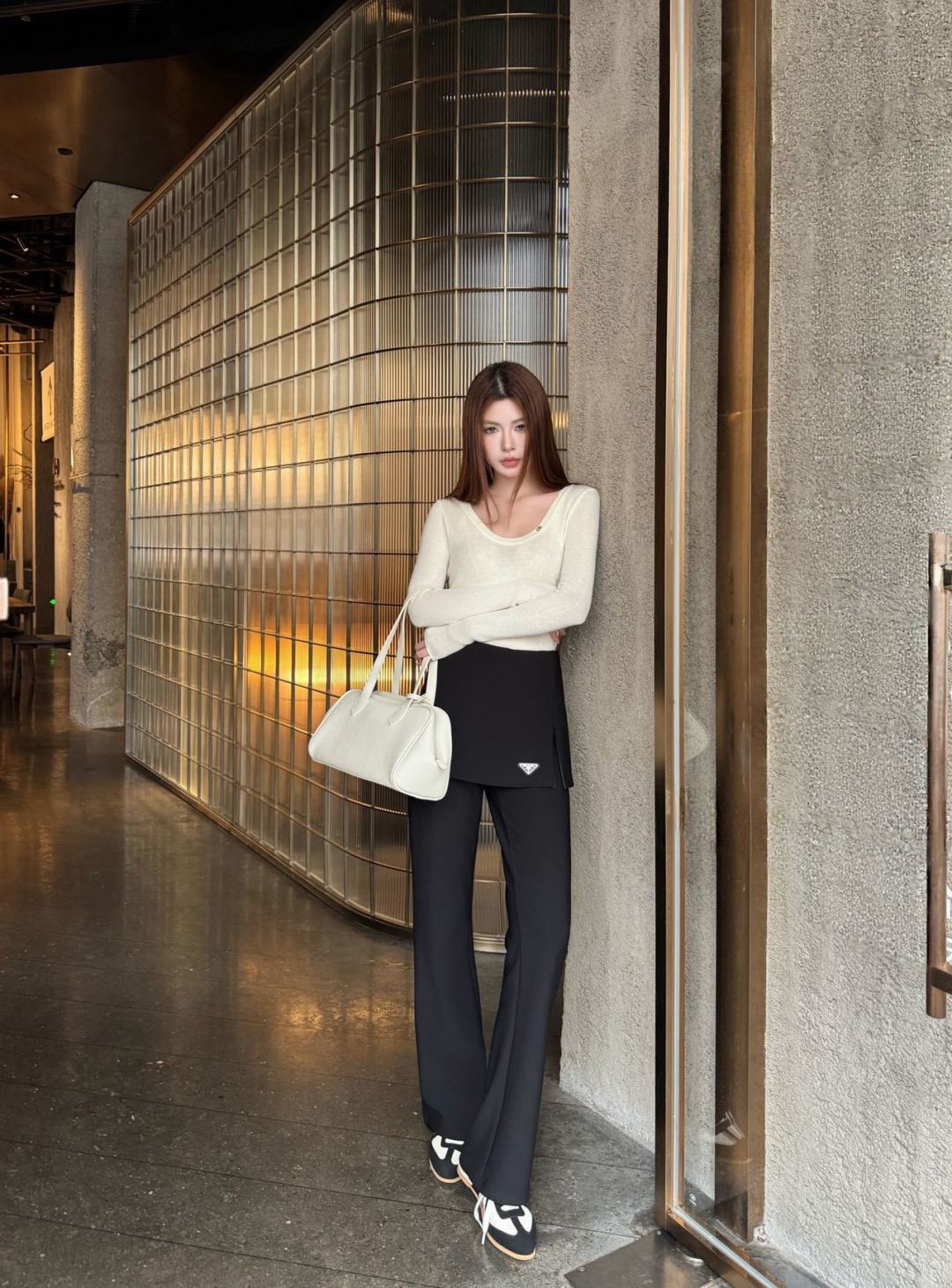 Pra 26fw skirt-overlay slim-fit pants