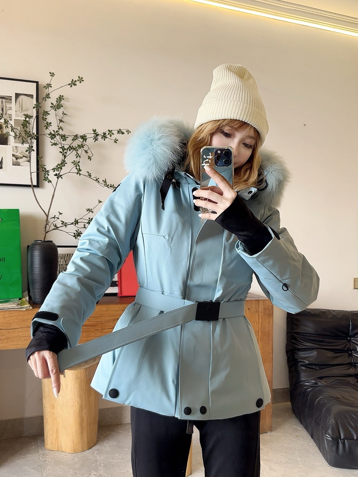 Monc 26fw belted hooded ski down jacket