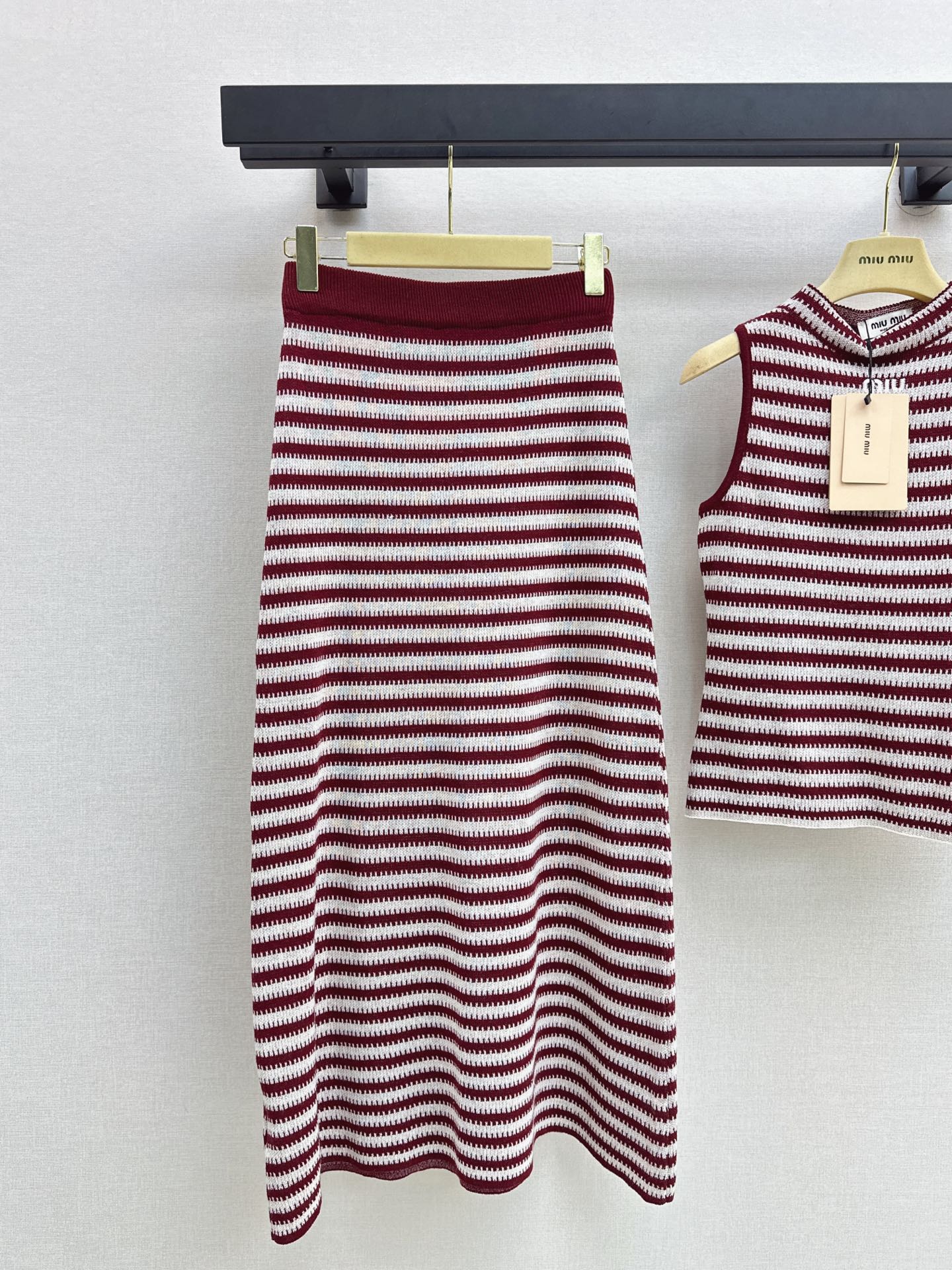 Miu 26fw stripe knit vest skirt sets