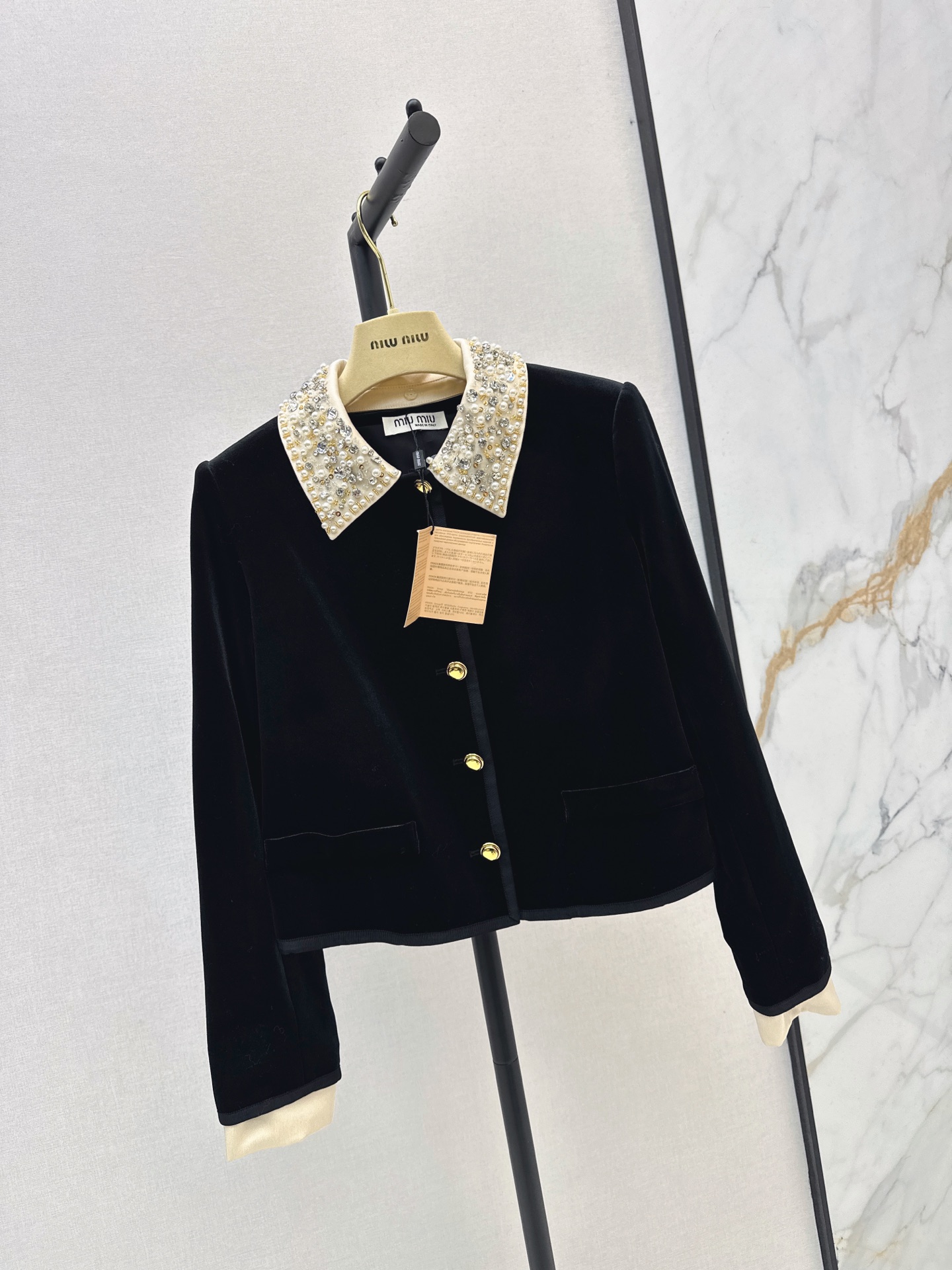 Miu 26fw cropped beading velvet jacket