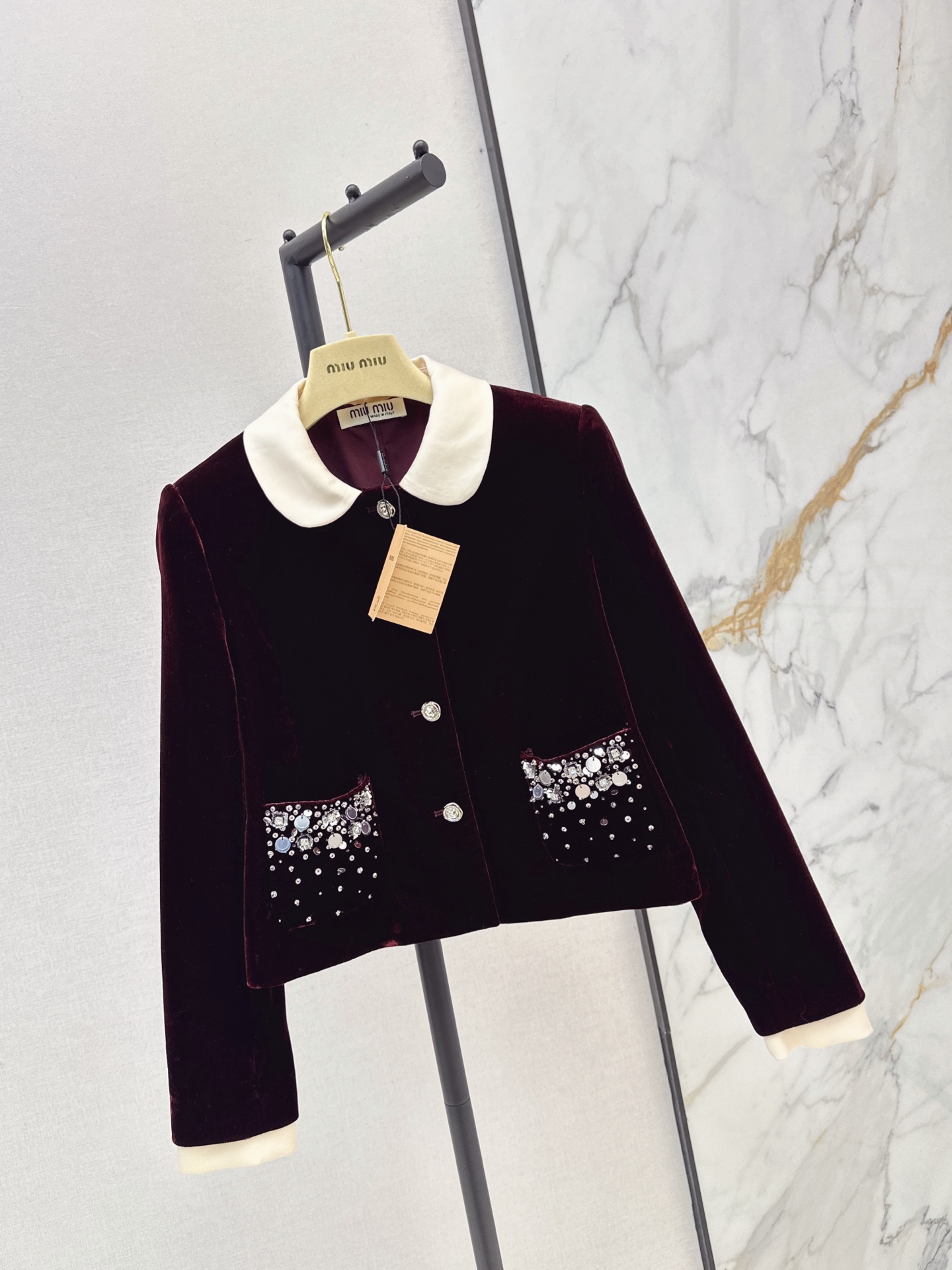 Miu 26fw rhinestone velvet jacket