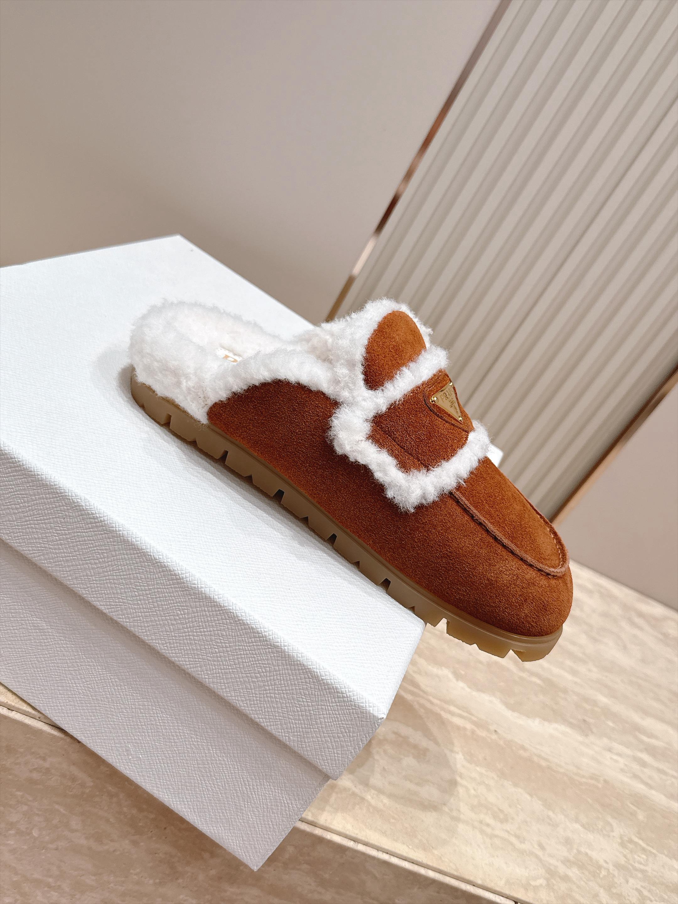 Pra hearling-Trim Suede Mule Loafers