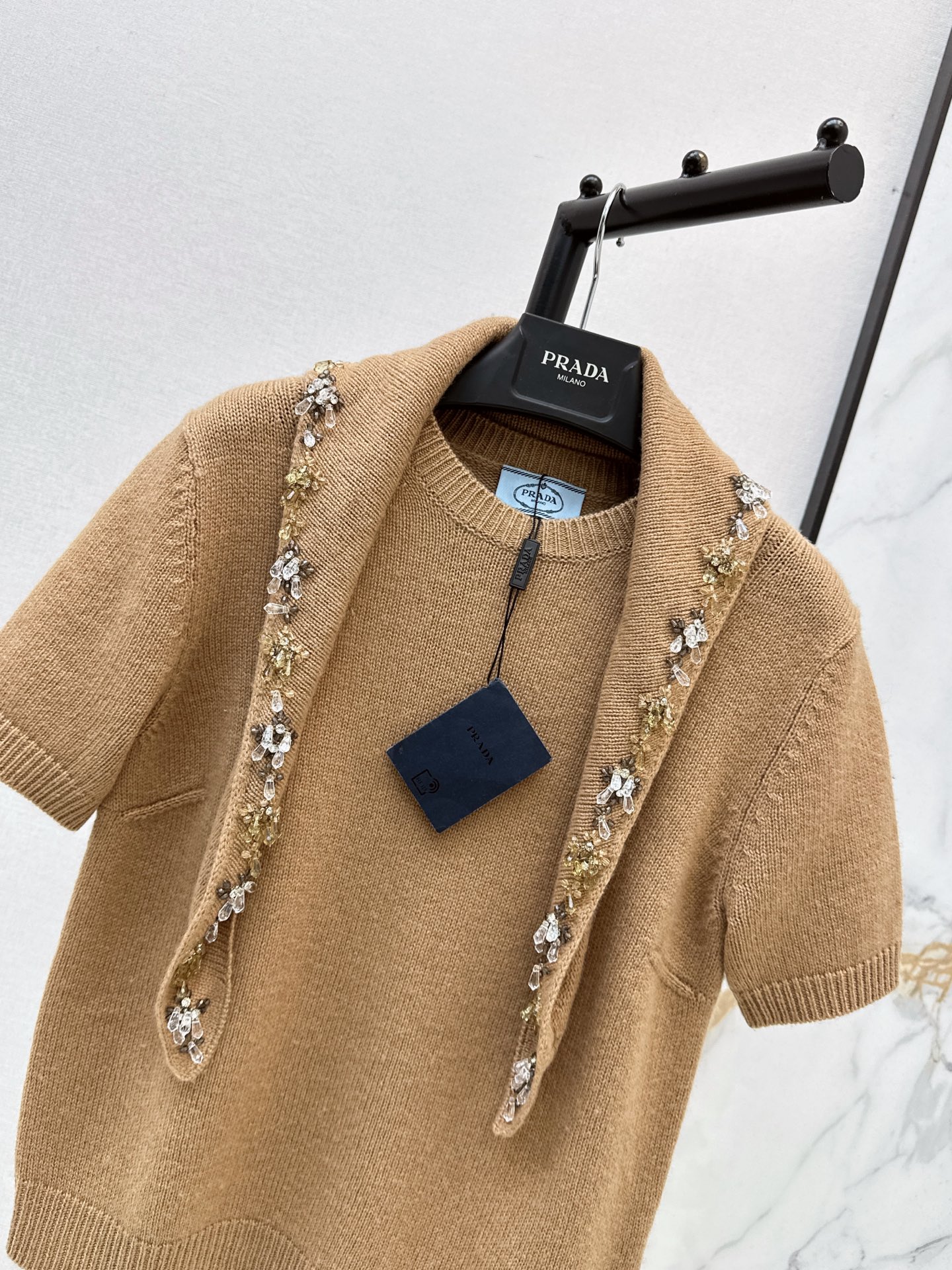 Pra 26fw beading shawl knit sweater