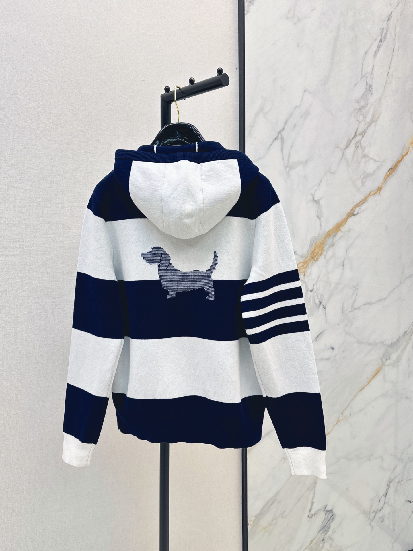 Thom 26fw stripe hooded knitwear
