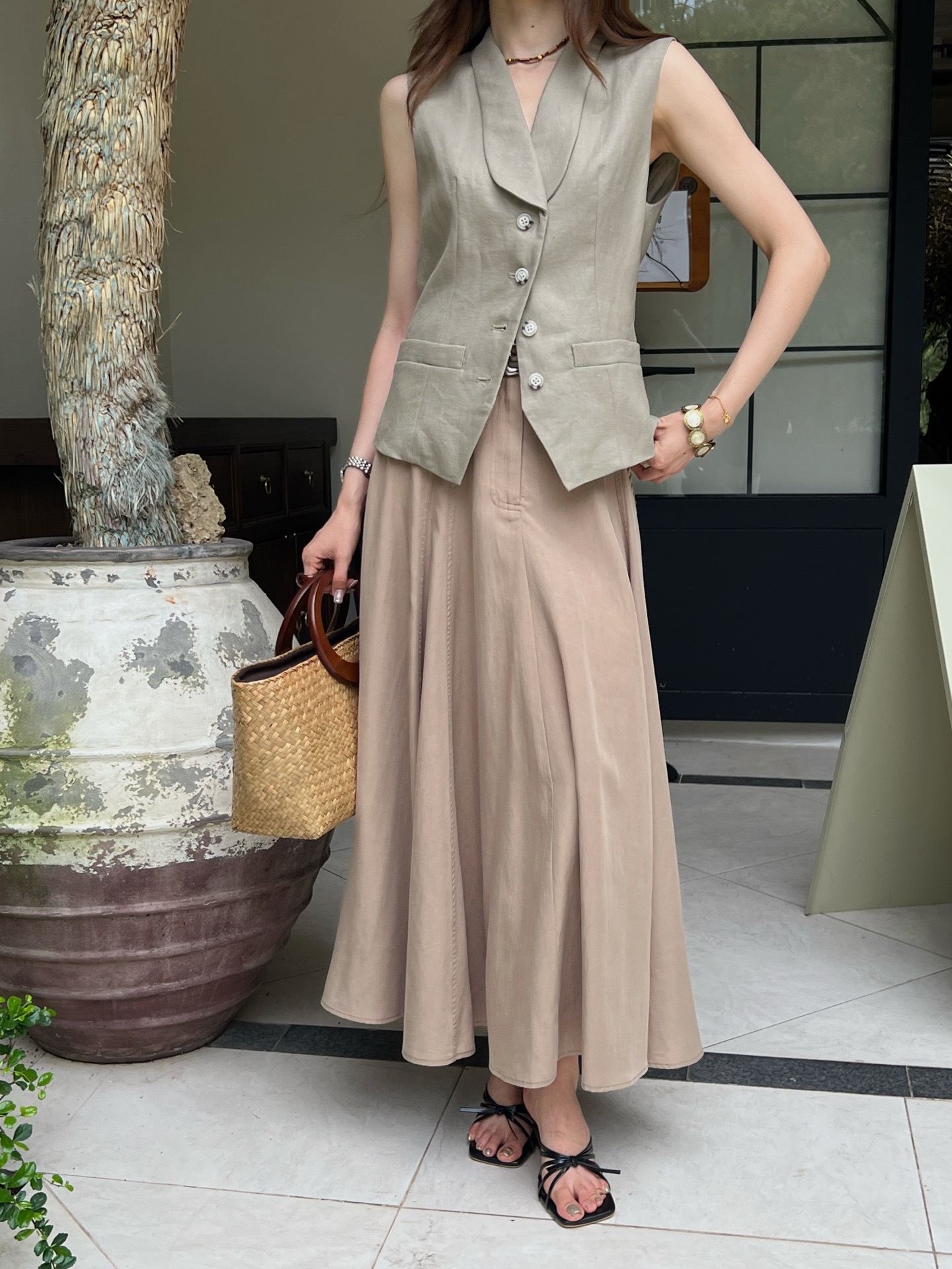 Brun 26ss belted pleated skirt