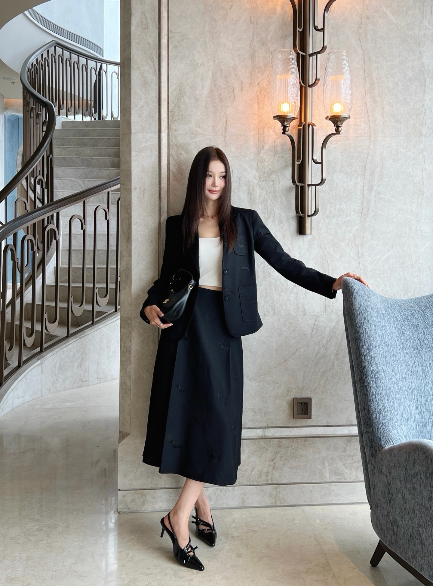 Thom 26fw embroidery skirt