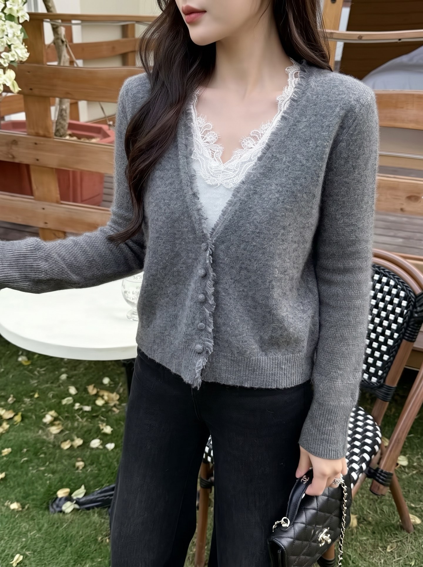 ES 26fw lace contract wool cardigan