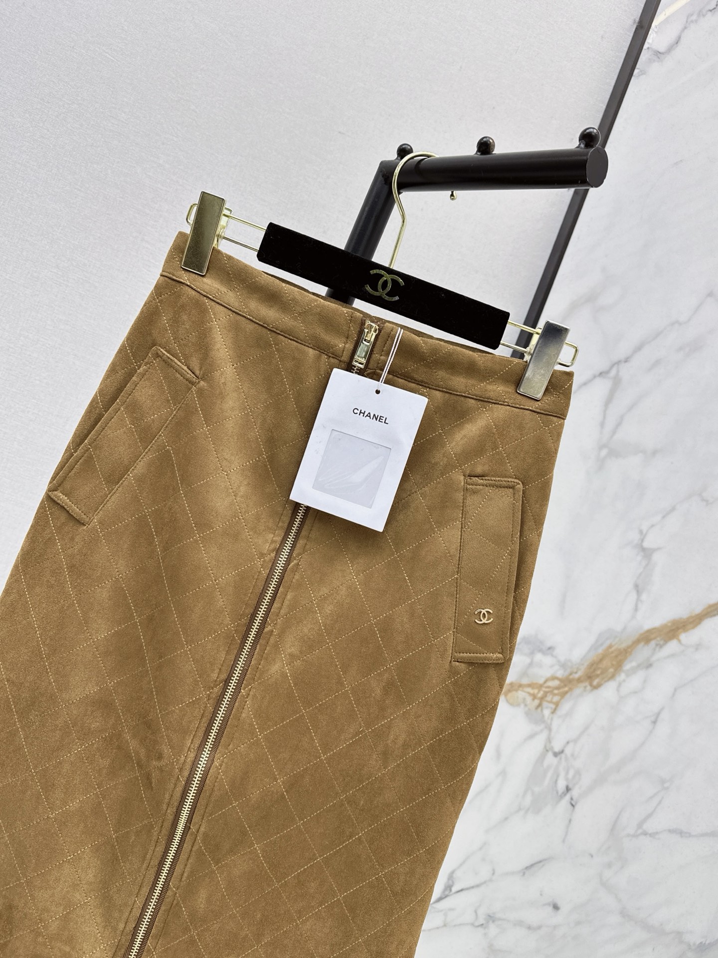 Chan 26fw suede fleece A-line zipper skirt