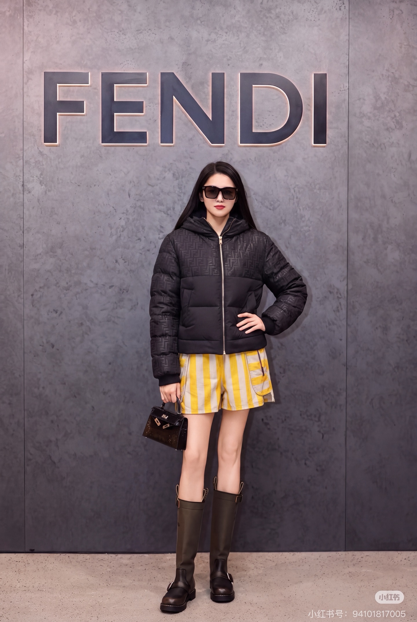 Fen 26fw jacquard hooded down jacket