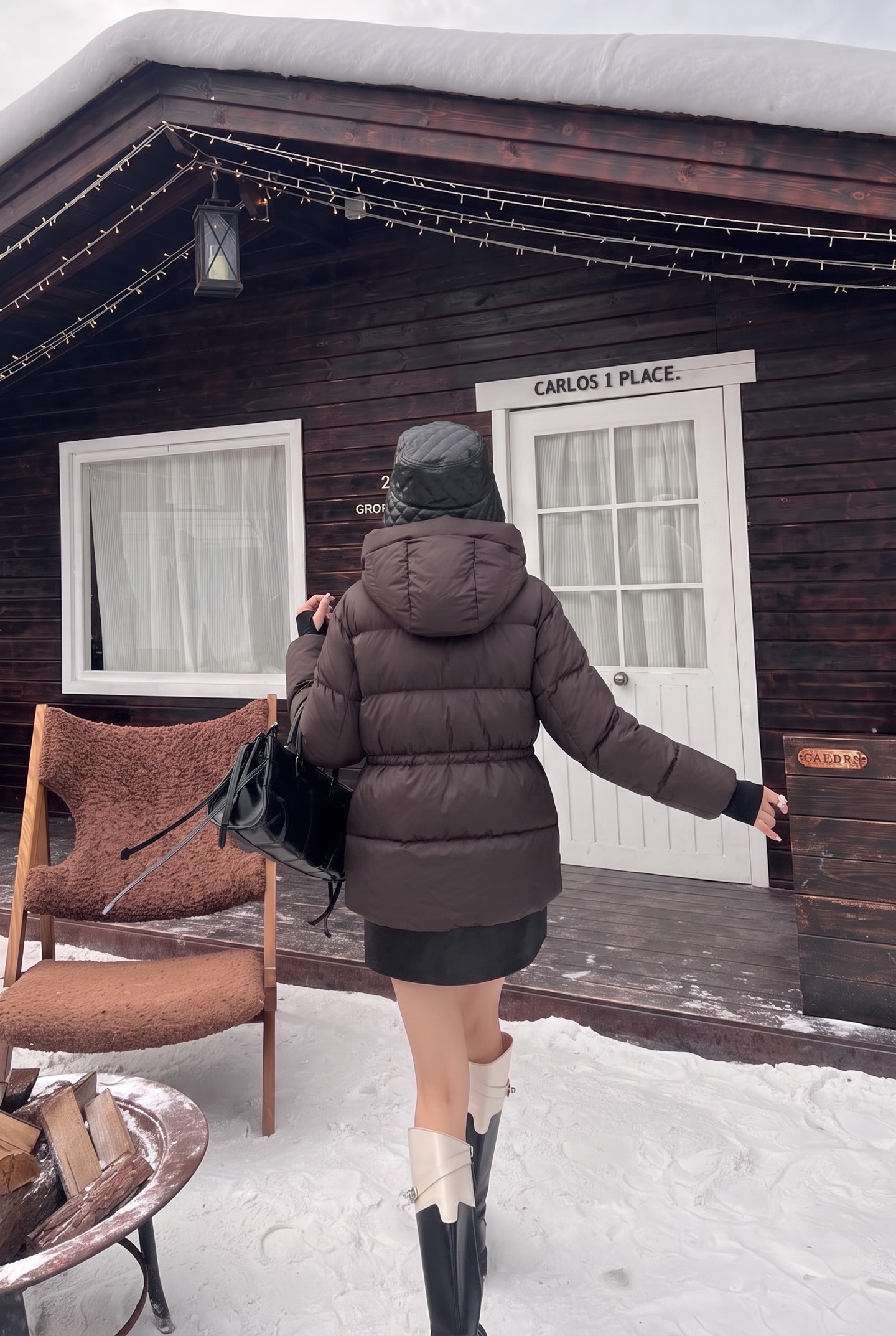 Pra 26fw hooded drawsting down jacket