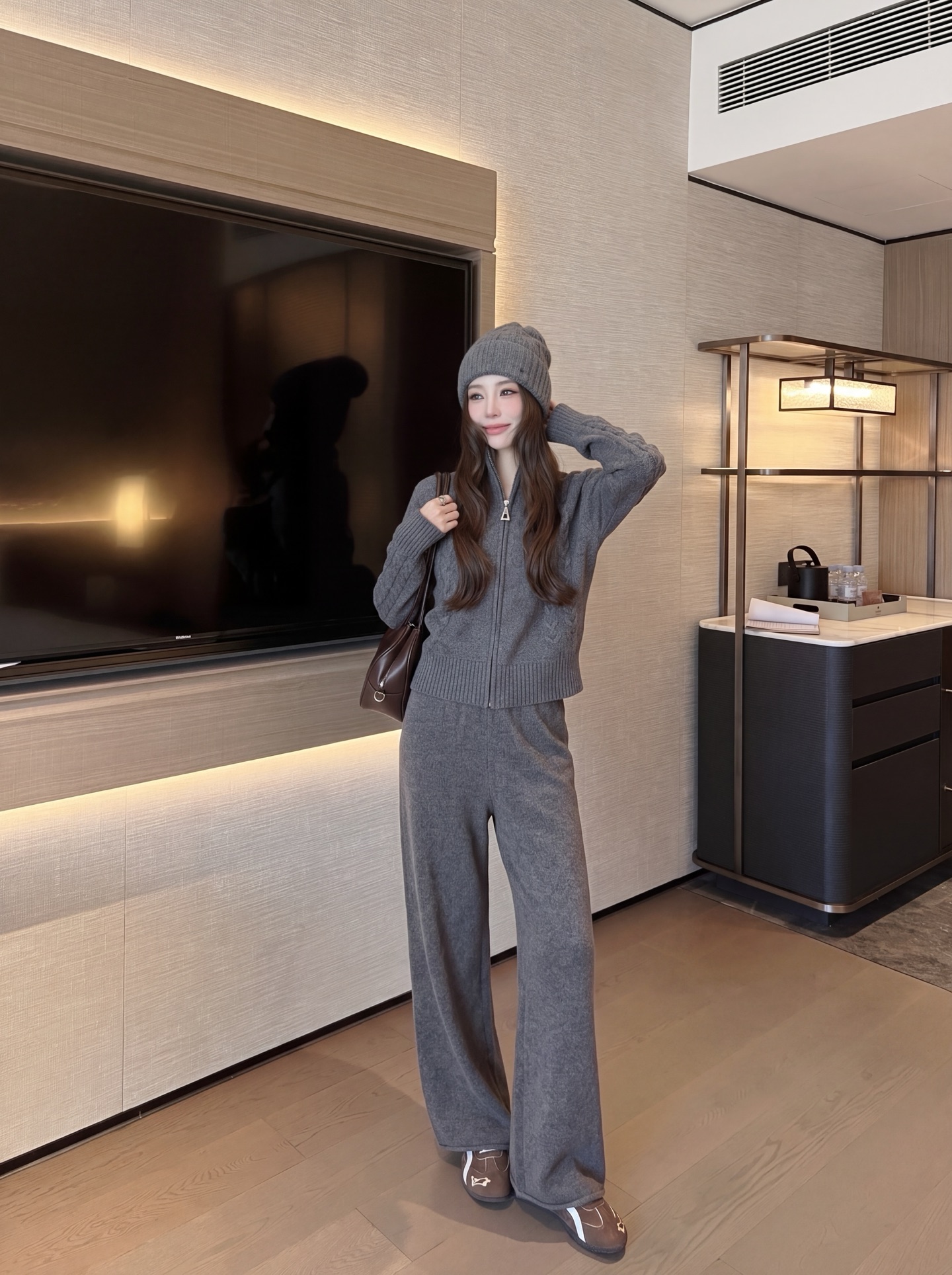 Max 26fw jacquard knit cardigan pants sets