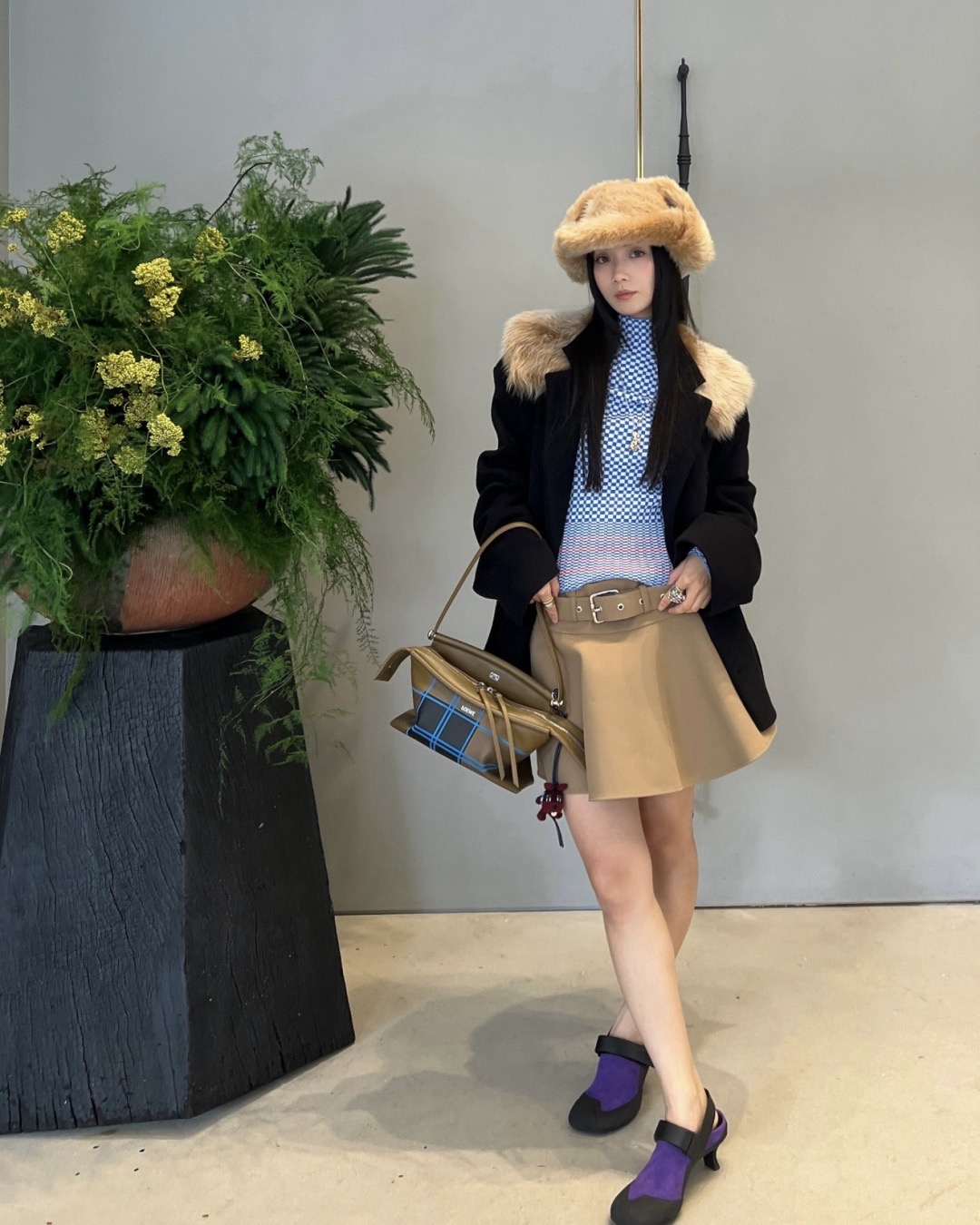 Loe 26fw belted mini skirt