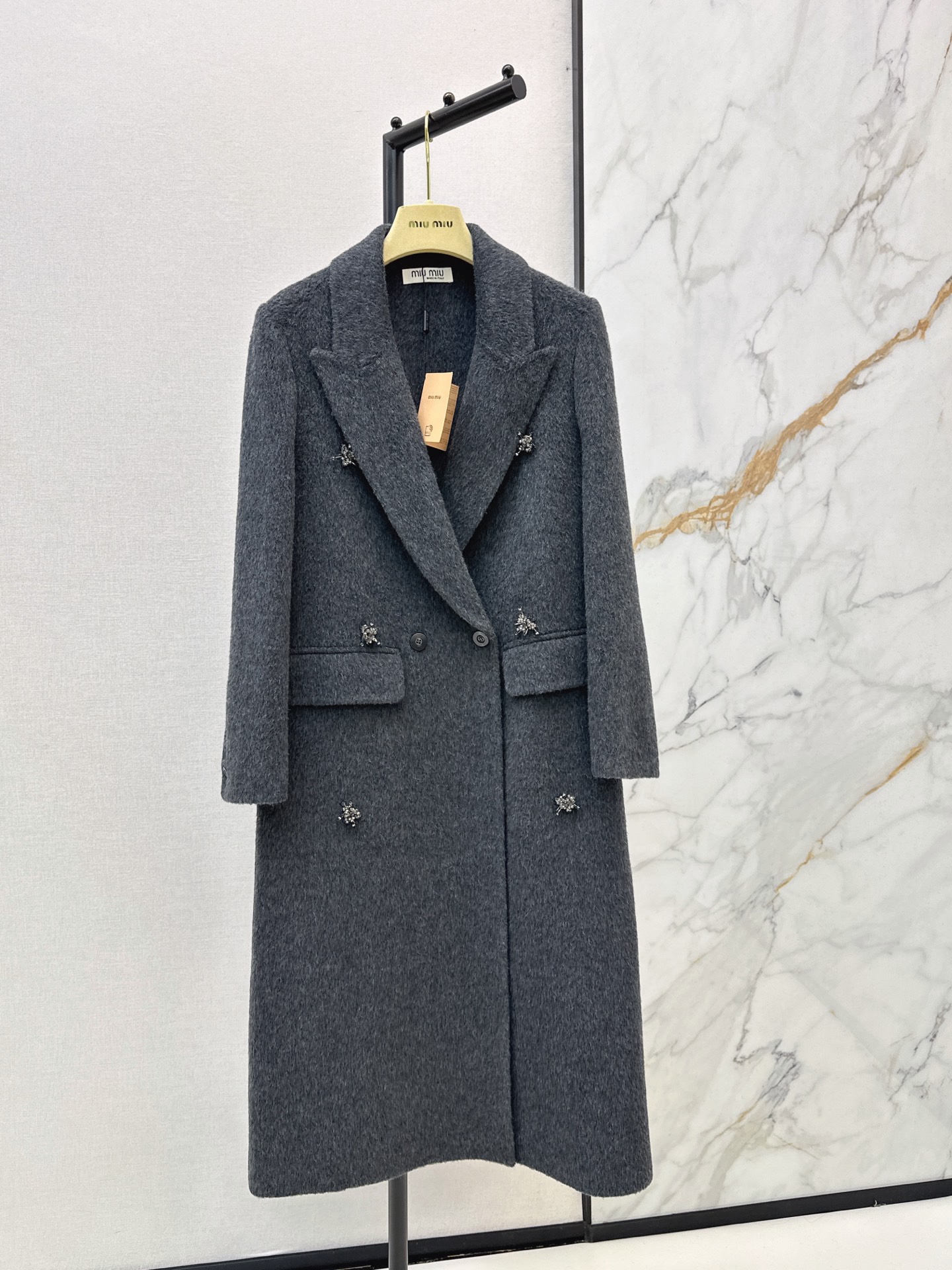 Miu 26fw rhinestone woolen overcoast