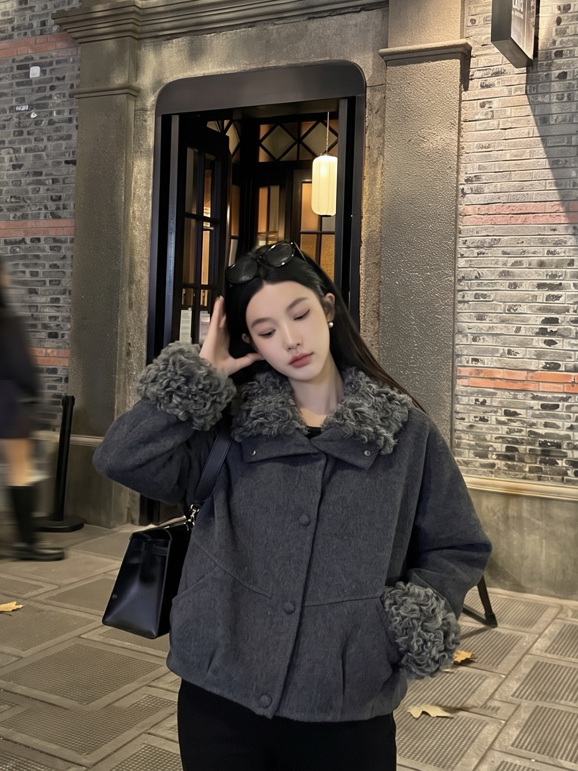 Max 26fw fur-trim woolen jacket