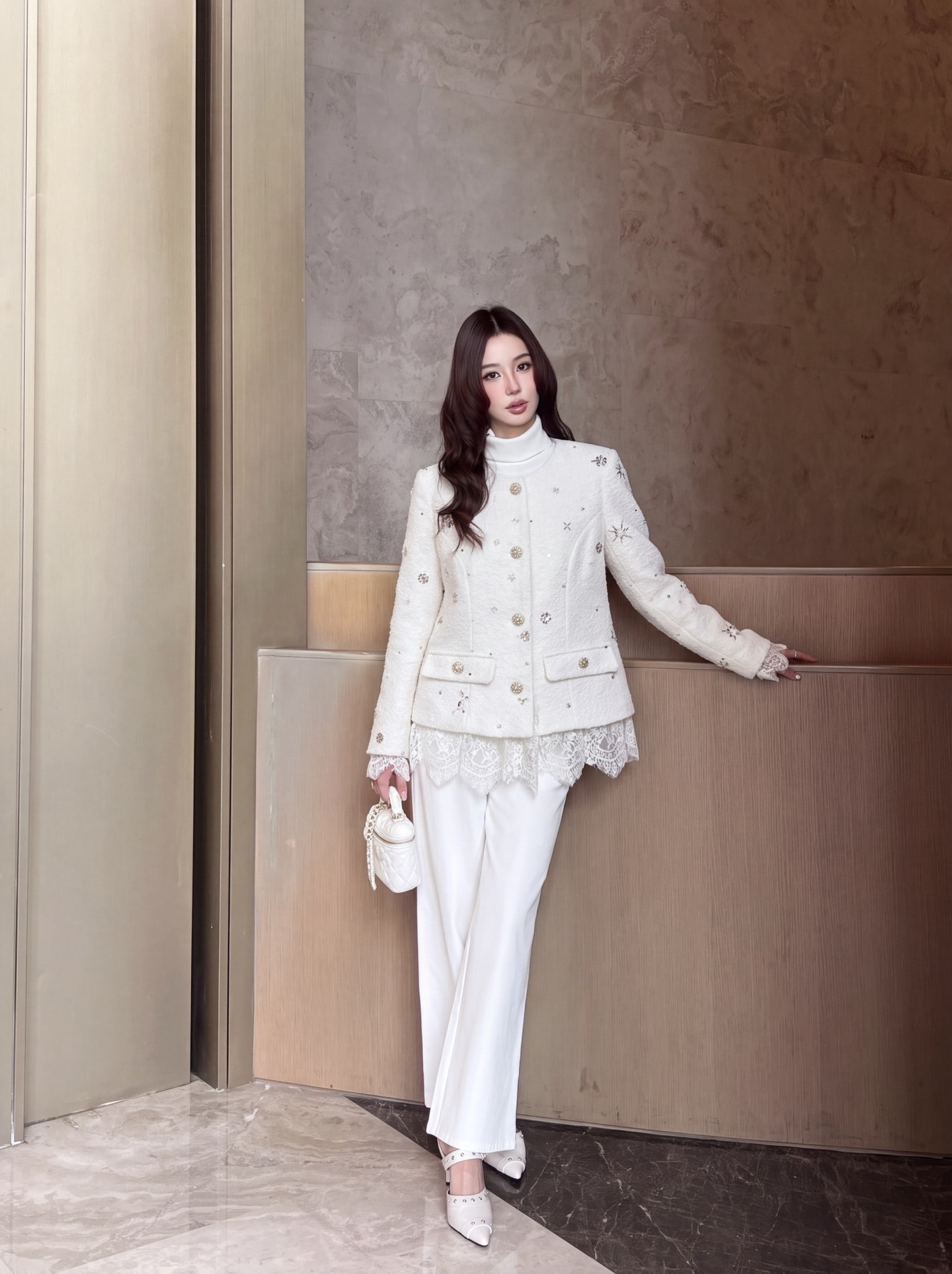 Chan 26fw lace contract woven jacket