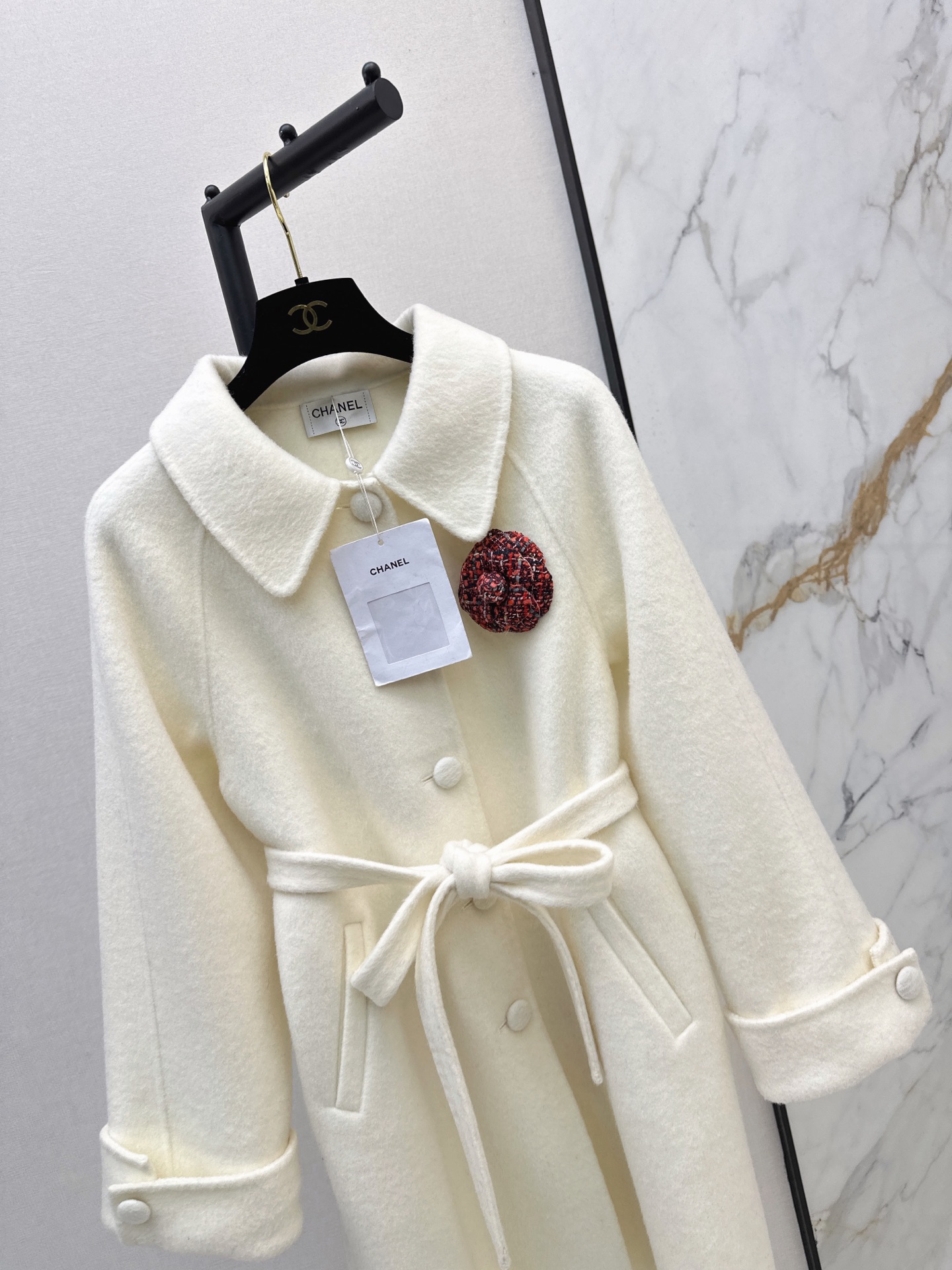 Chan 26fw 3d floarl belted overcoats