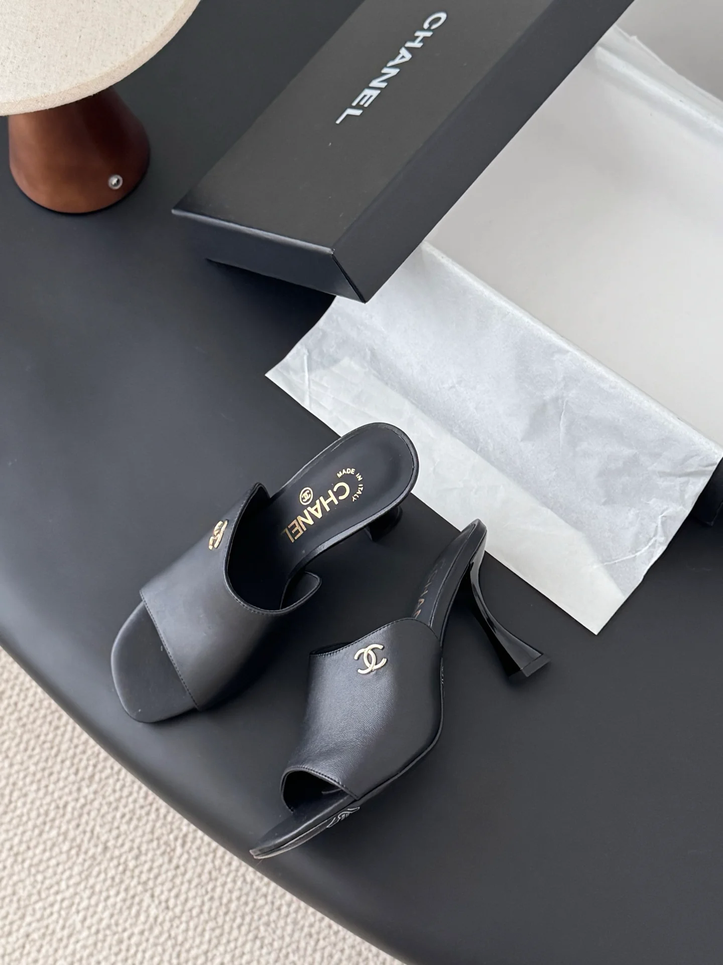 Chan 25fw high heeled slides sandals