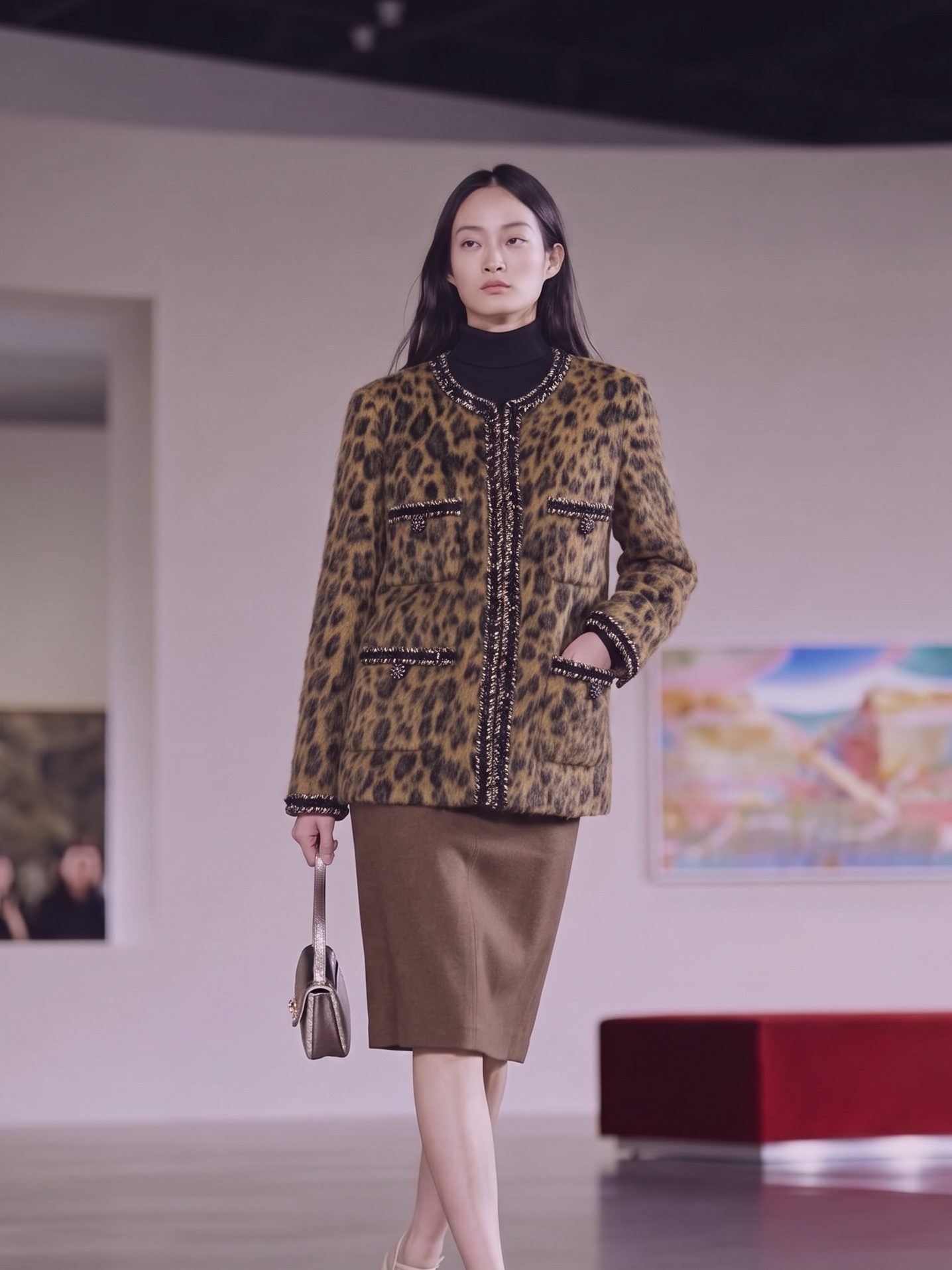 Chan 26fw leopard-print fuzzy jacket
