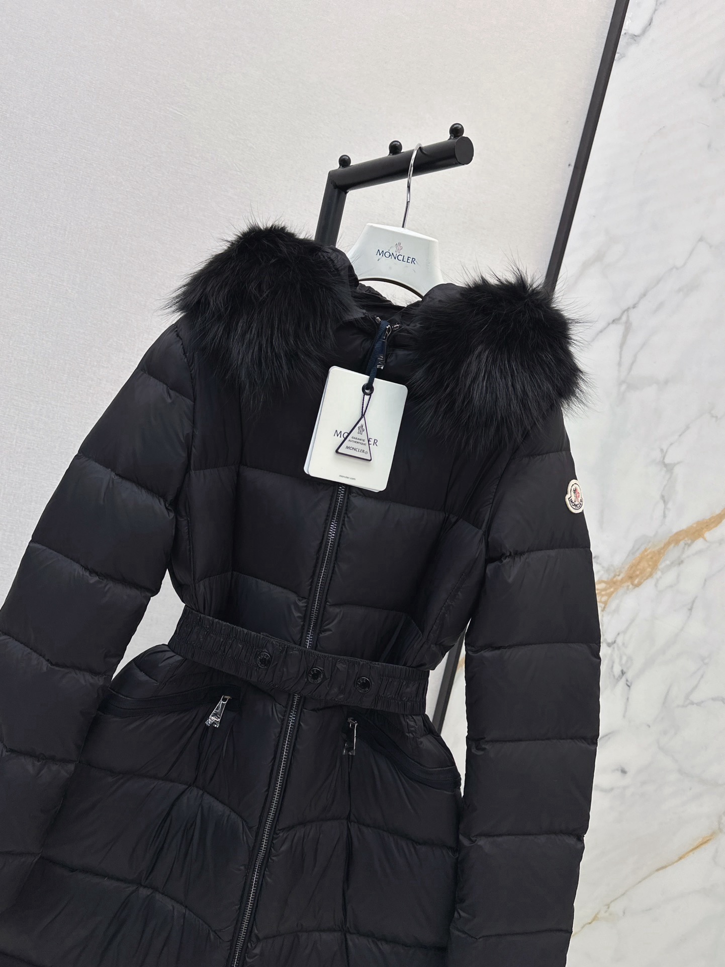 Monc 26fw fur-trim belted down jacket