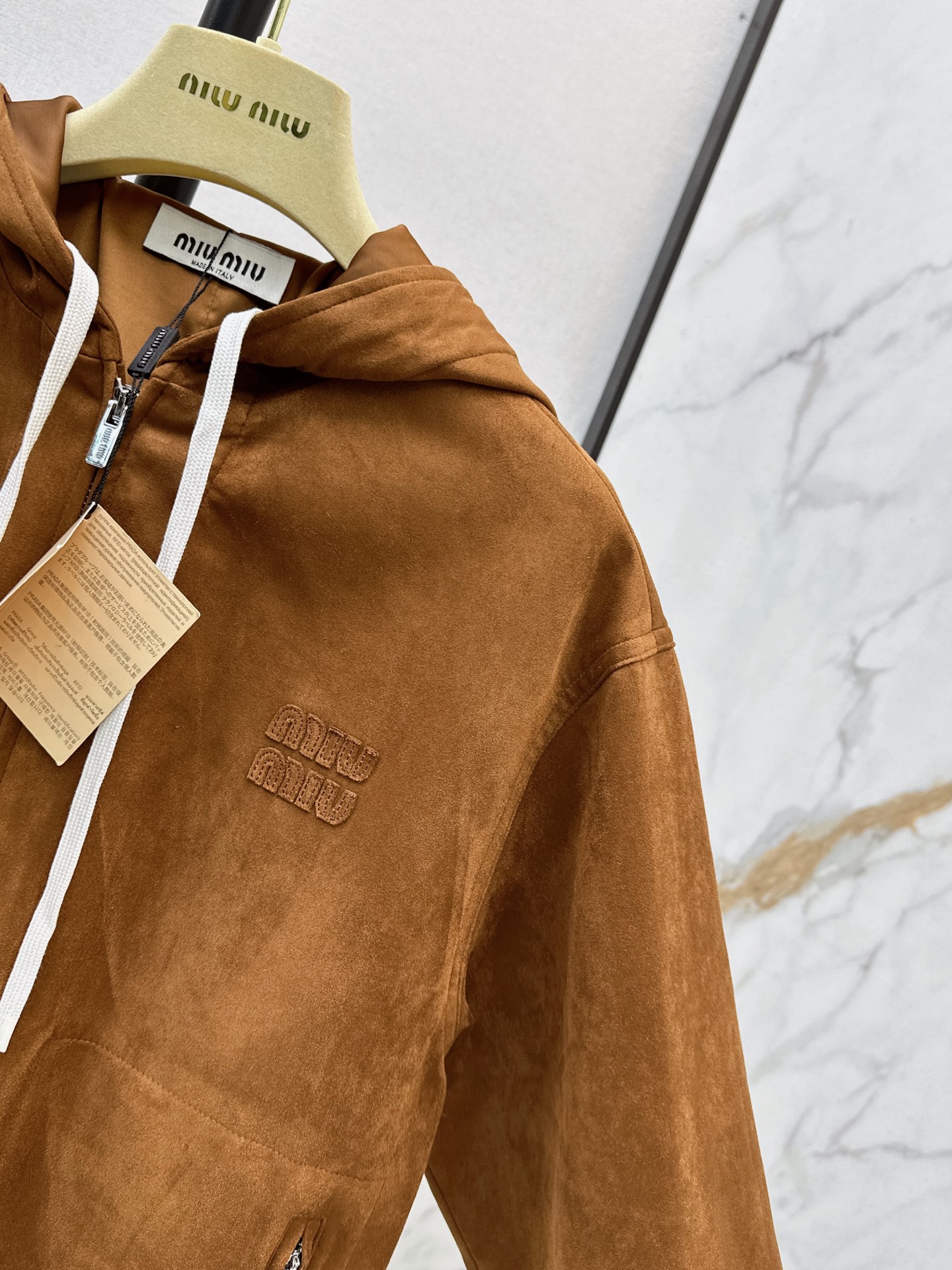Miu 26fw suede-effetc hooded jacket