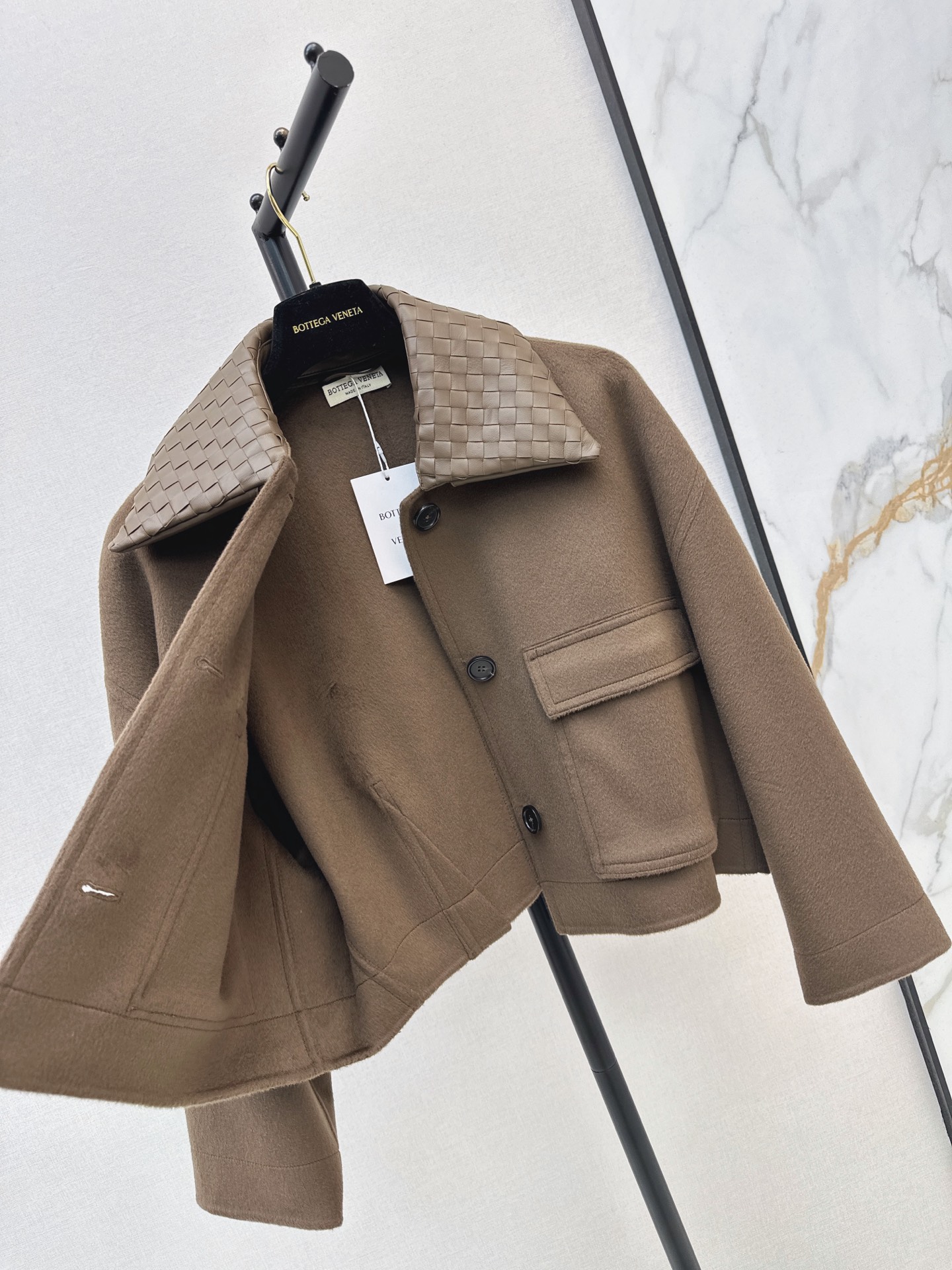 Bott 26fw leather woven neck cropped jacket