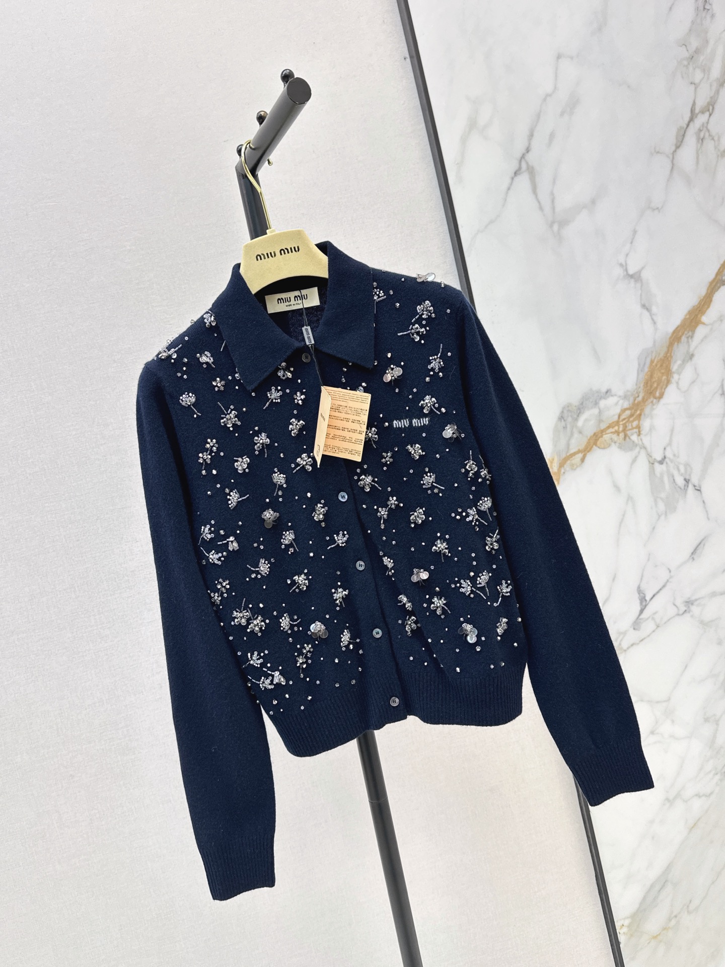 Miu 26fw beading knit cardigan