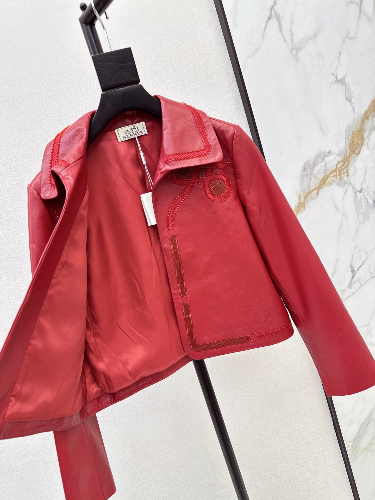 Her 26fw embroidery cropped leather jacket