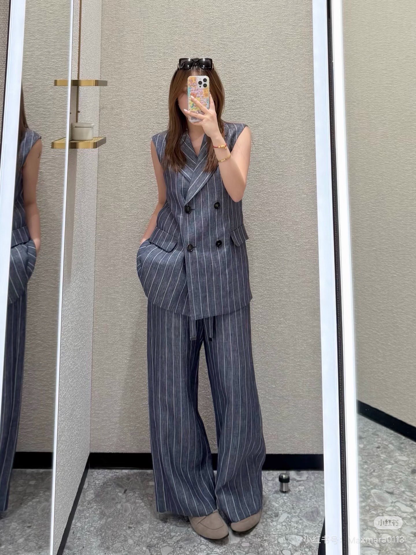 Max 26ss stripe linen suit vest