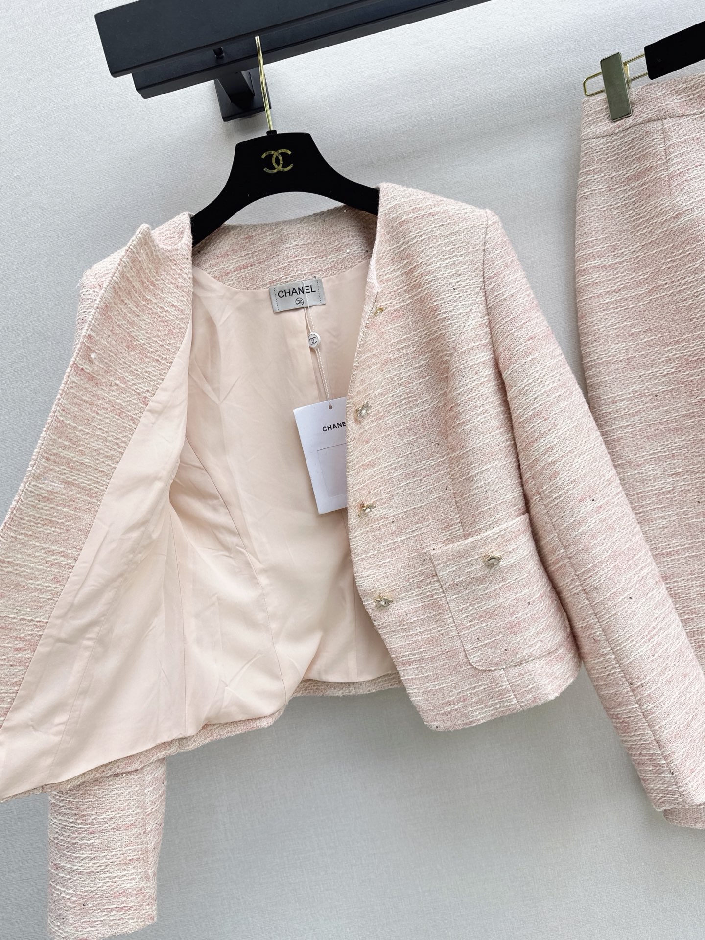 Chan 26fw tweed woven jacket skirt sets