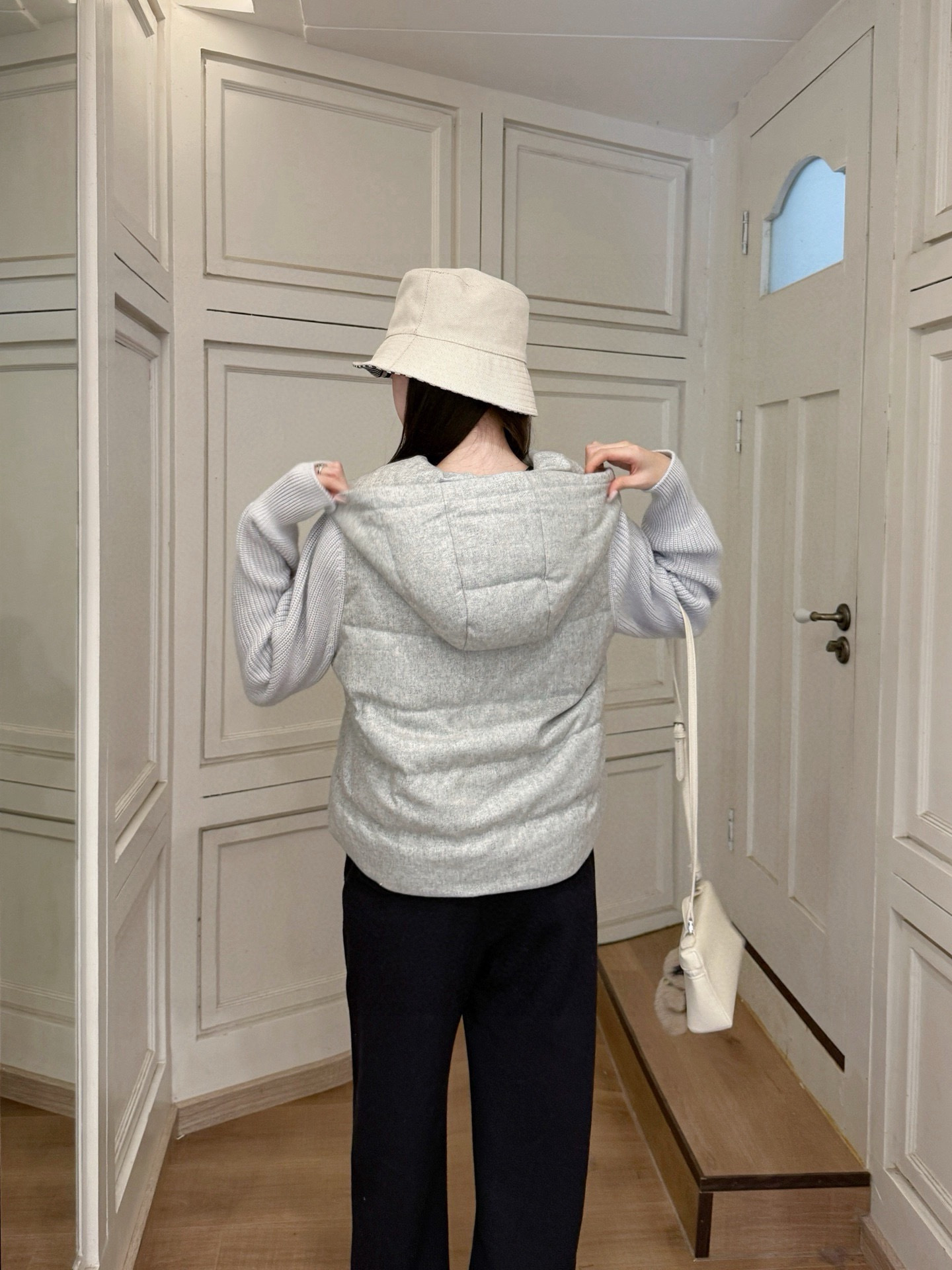 Brun 26fw knit contaract hooded down jacket