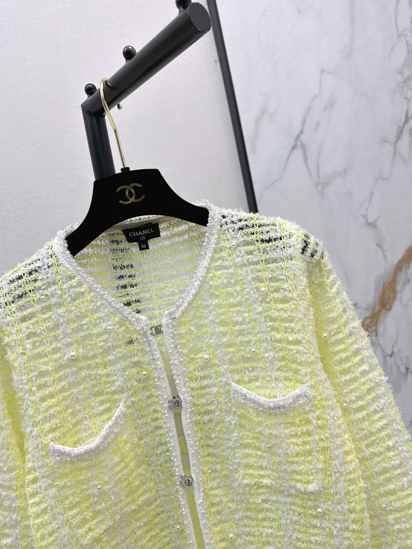 Chan 26fw beading hollow knit cardigan
