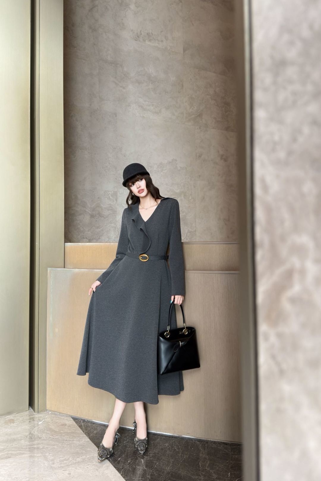 CD 26fw ruffle belted dress