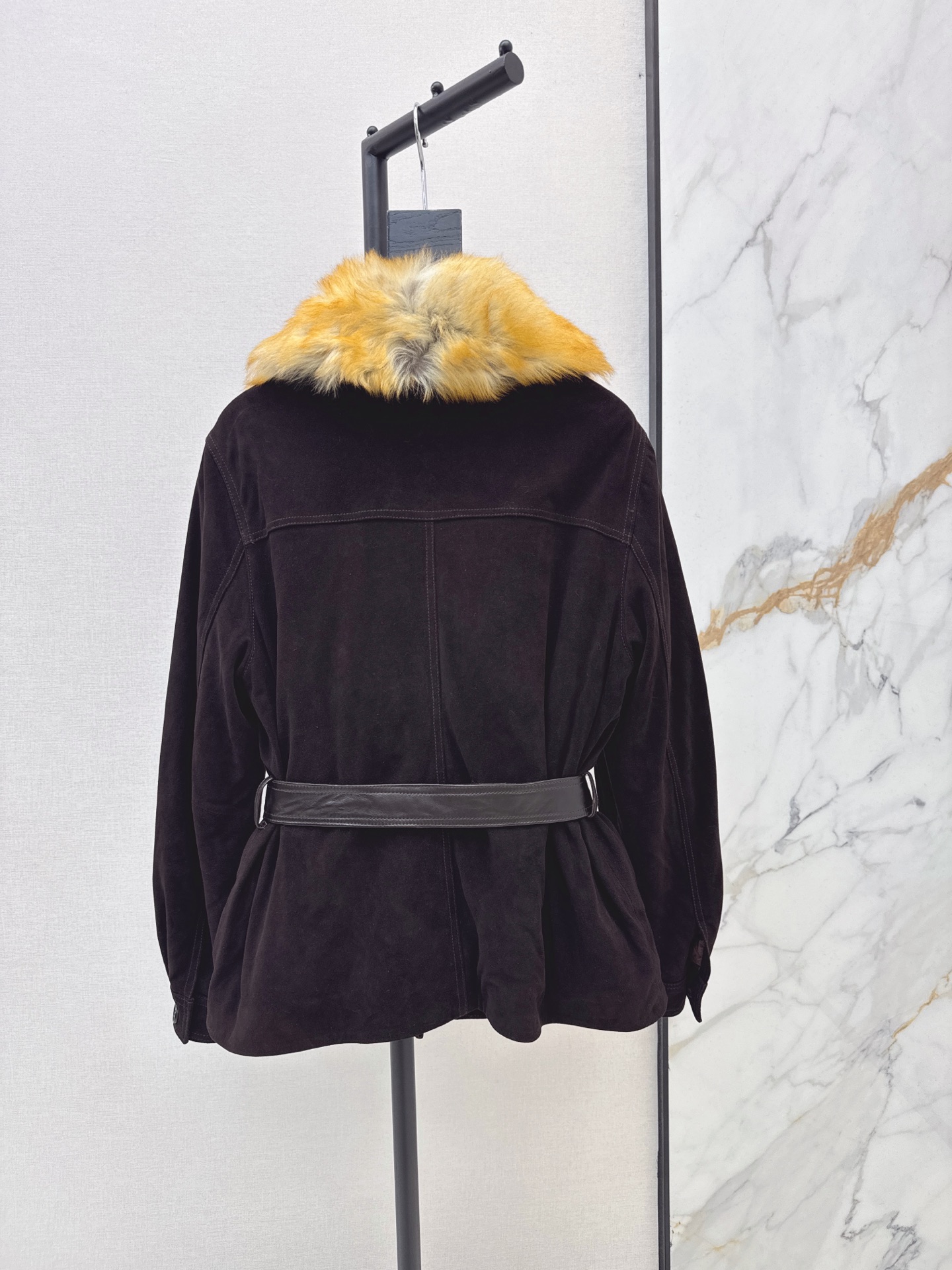 Sain 26fw suede fleece belted leather jacket