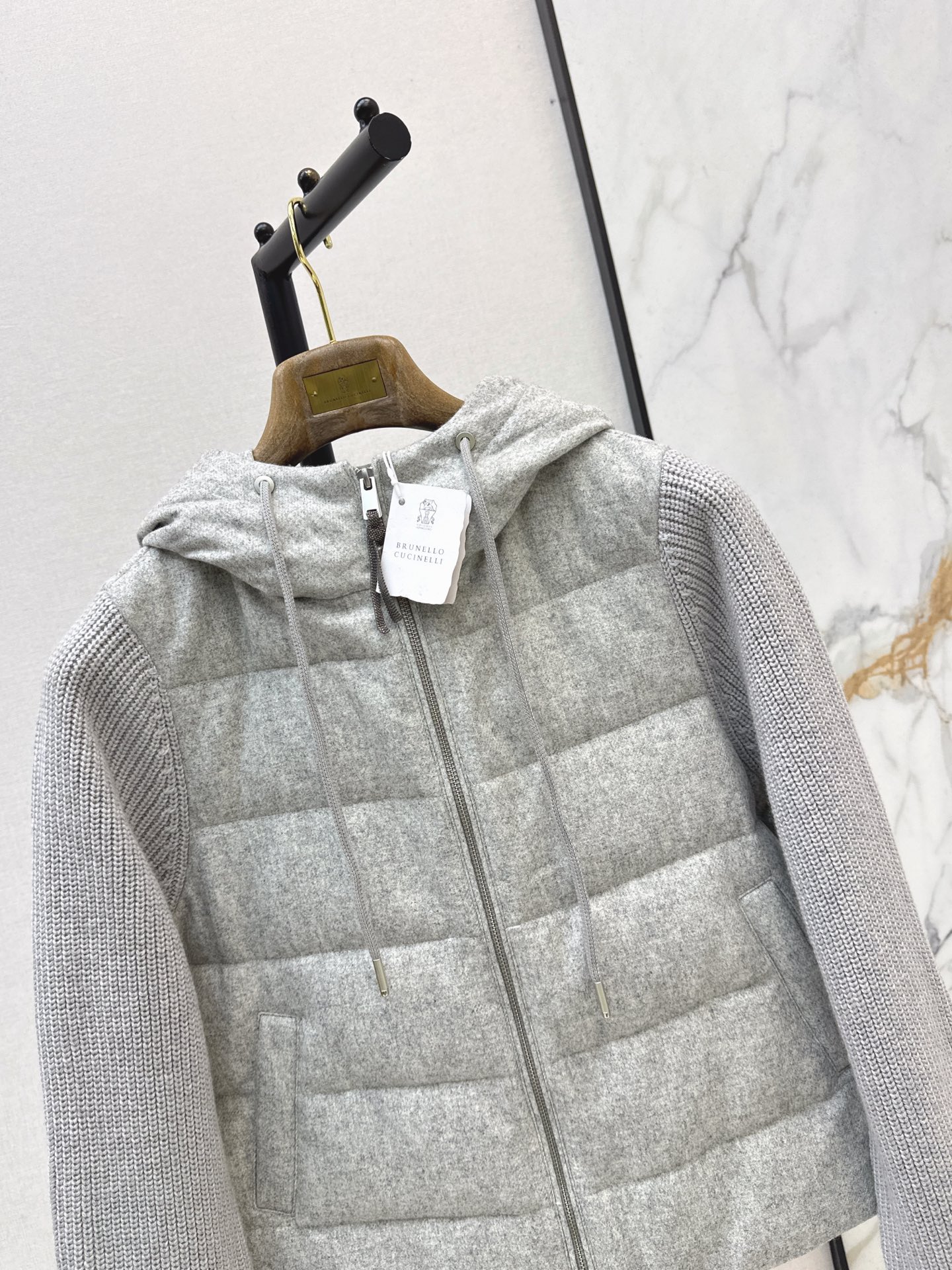 Brun 26fw knit contaract hooded down jacket