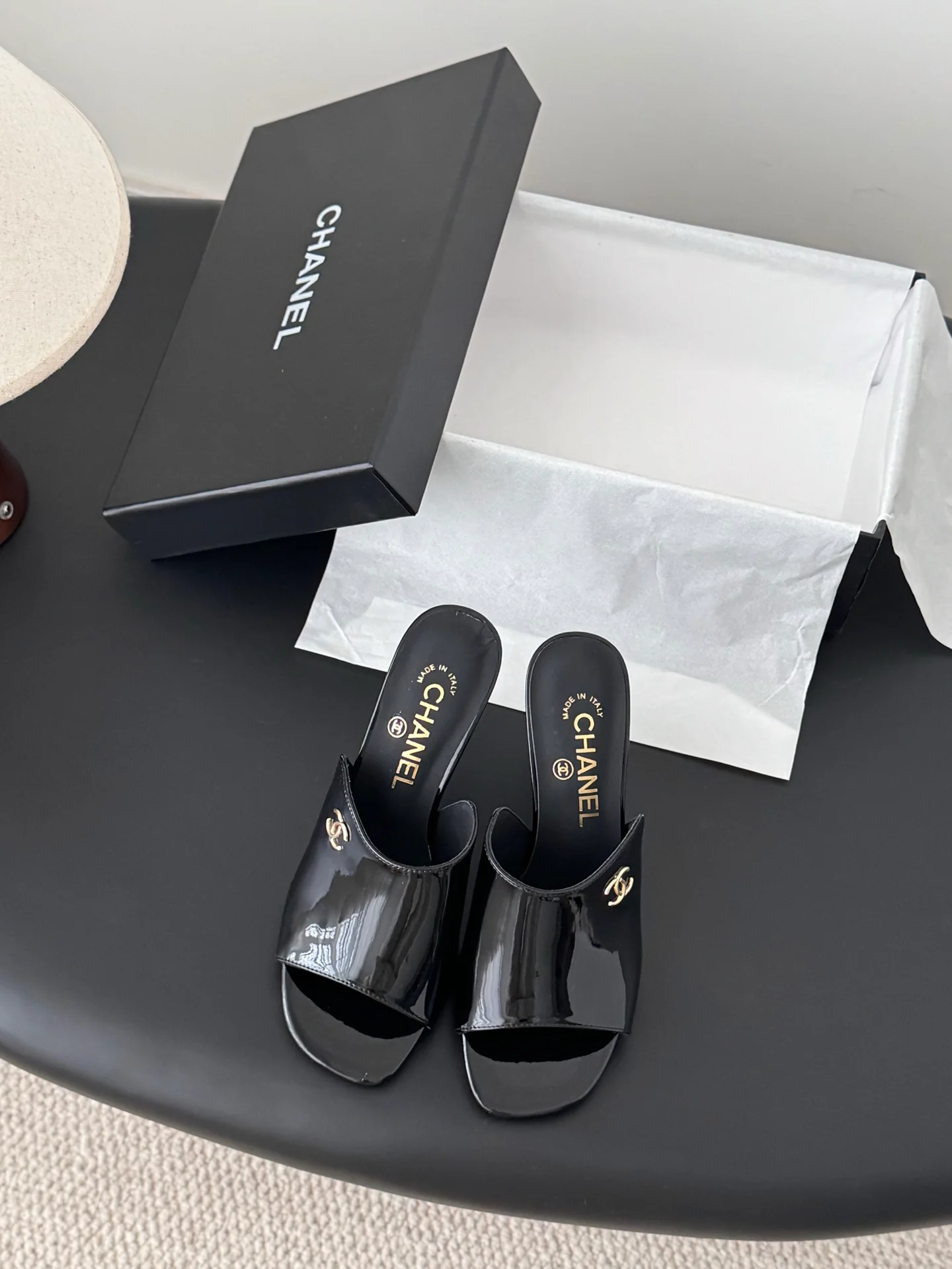 Chan 25fw high heeled slides sandals