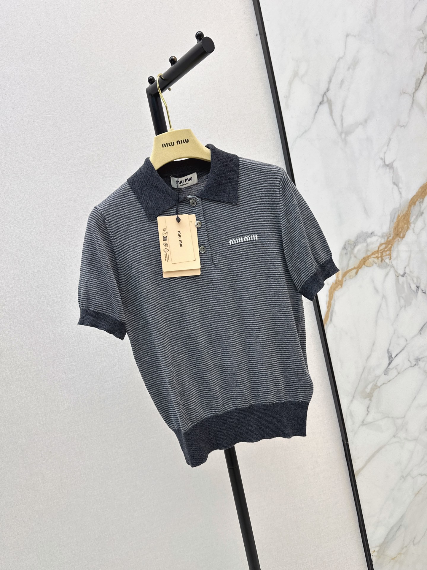 Miu 26fw stripe polo knit top
