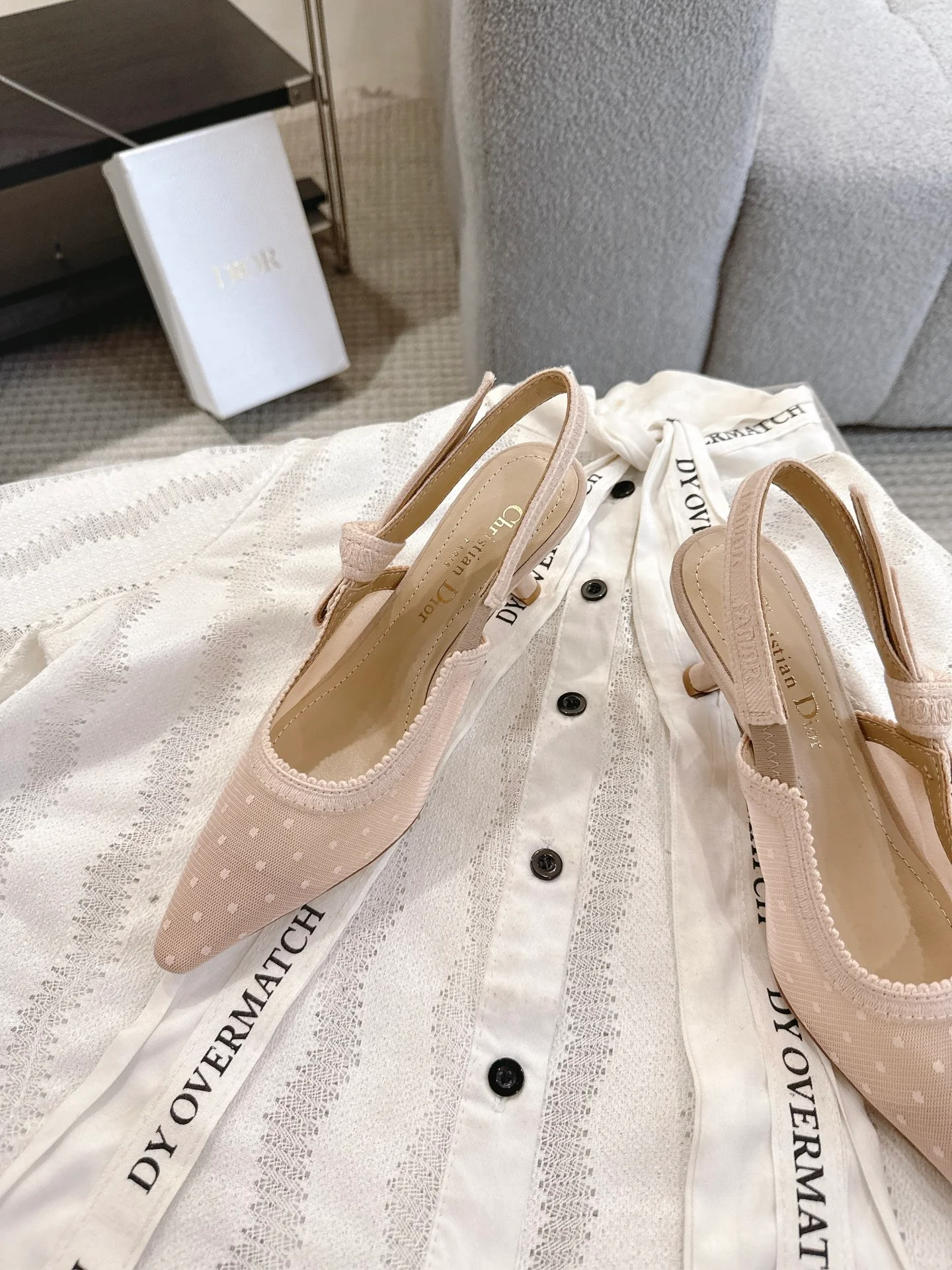 CD 25fw mesh kitten slingback heels